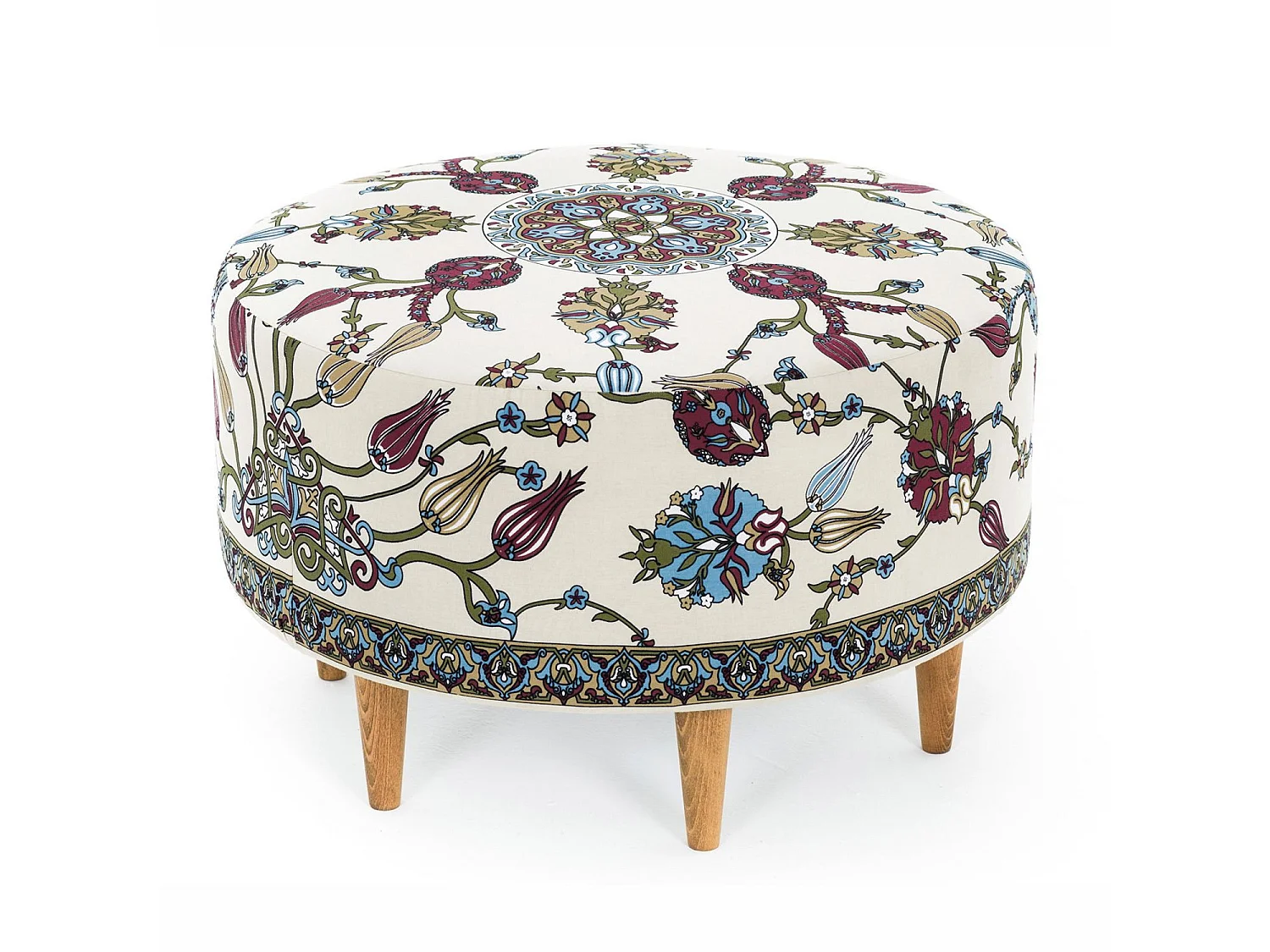 Elegant Sammet och Träpall "Rimini" - Vit - 65 x 65 x 40 cm