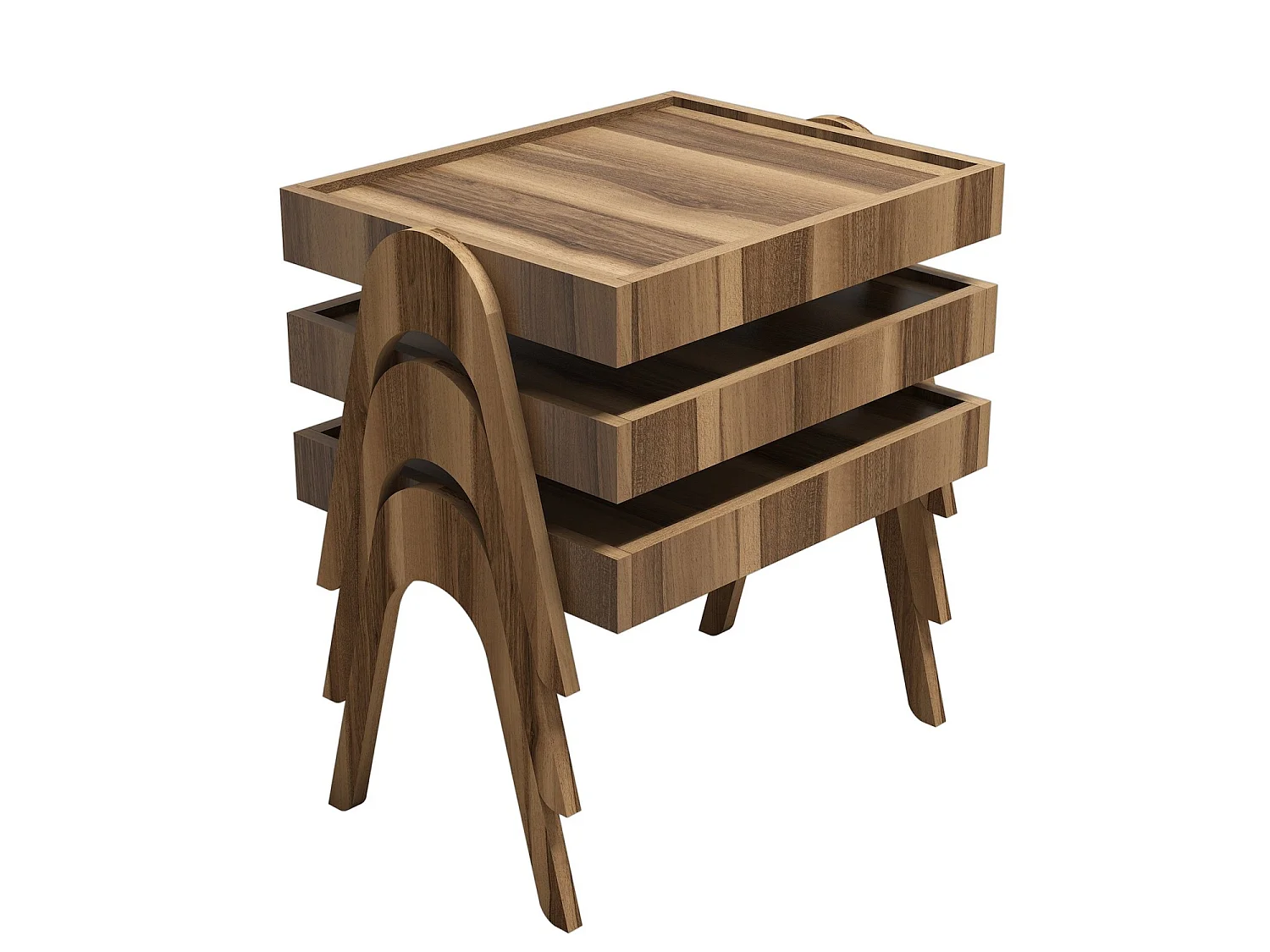 Set med 3 inbäddade träbord "Roma" - Brun - Modernt design - 54 x 40 x 64 cm