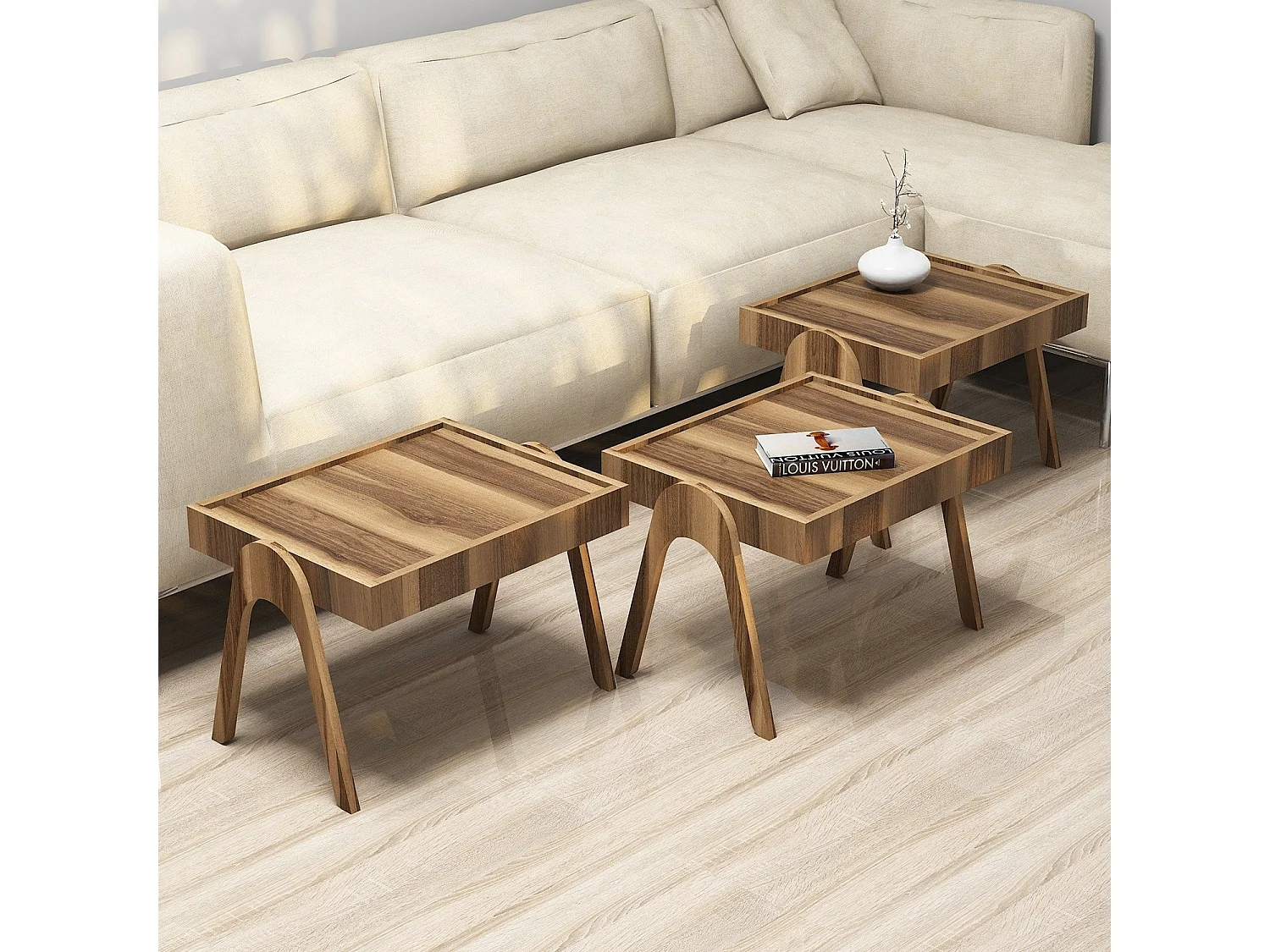 Set med 3 inbäddade träbord "Roma" - Brun - Modernt design - 54 x 40 x 64 cm
