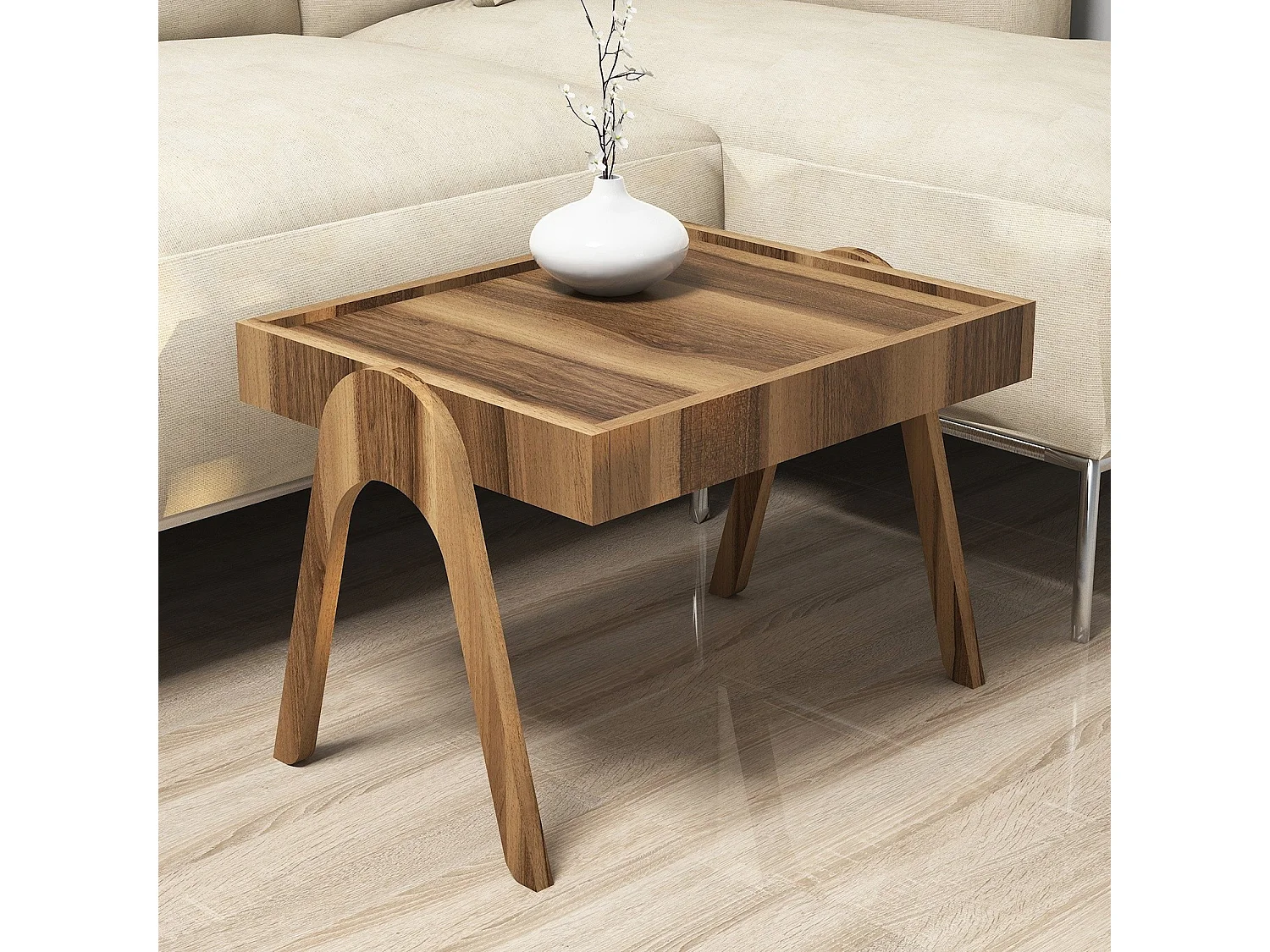 Set med 3 inbäddade träbord "Roma" - Brun - Modernt design - 54 x 40 x 64 cm