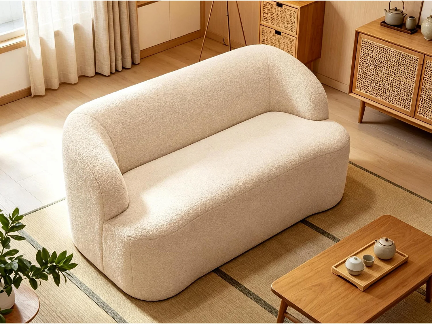 Canape 2 Places Bouclette | Canapé Salon Confortable | Tissu Bouclé Tendance | Dossier 16 cm | Mousse Haute Densité | Base Antidérapante | 220 kg