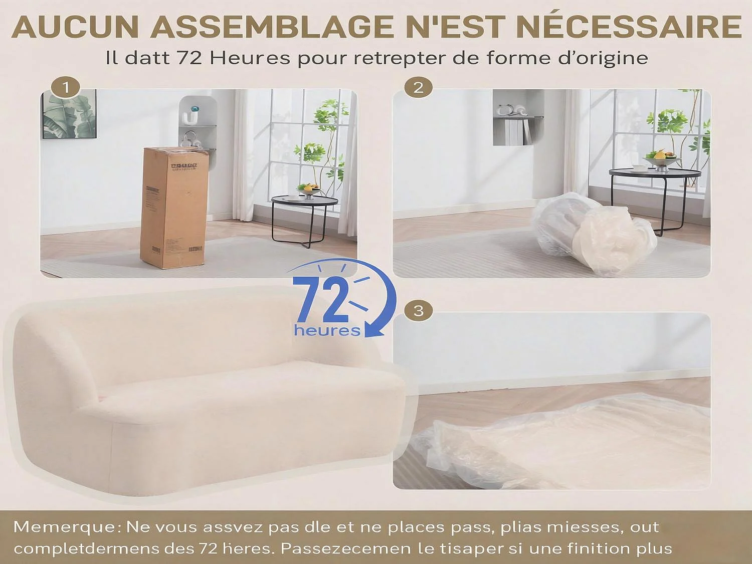 Canape 2 Places Bouclette | Canapé Salon Confortable | Tissu Bouclé Tendance | Dossier 16 cm | Mousse Haute Densité | Base Antidérapante | 220 kg