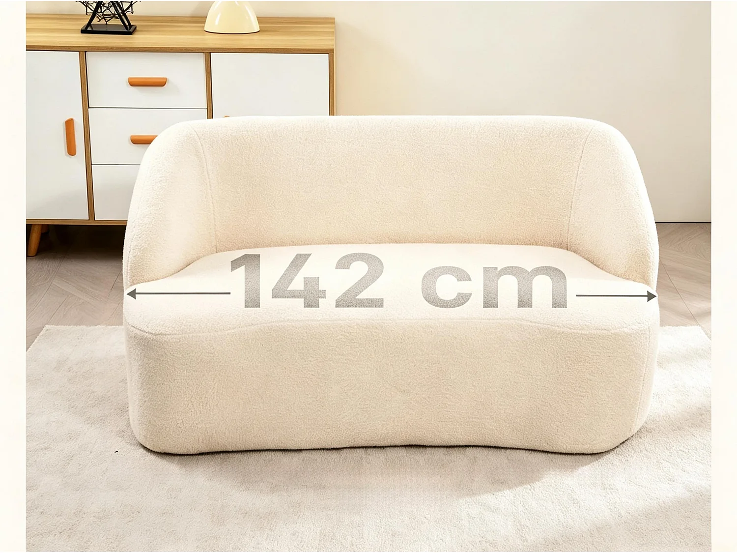 Canape 2 Places Bouclette | Canapé Salon Confortable | Tissu Bouclé Tendance | Dossier 16 cm | Mousse Haute Densité | Base Antidérapante | 220 kg