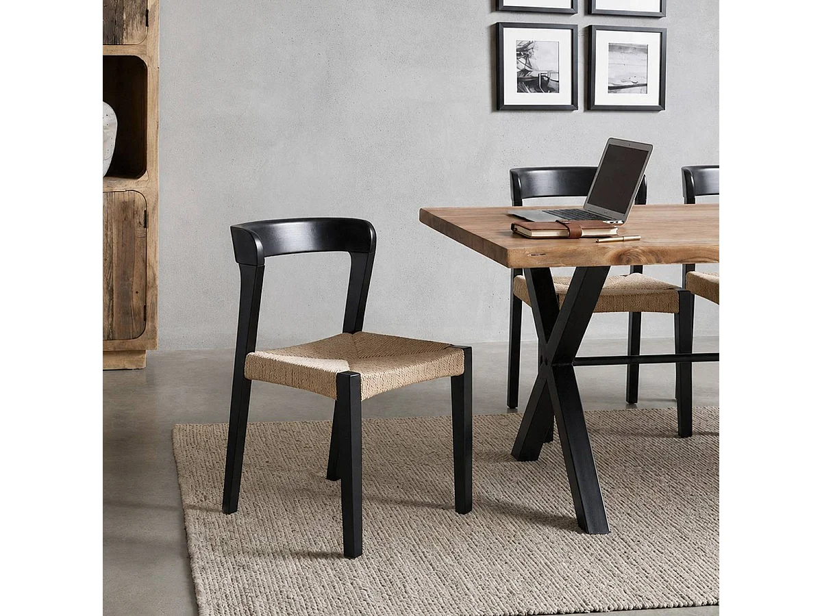 Chaise en bois de chêne noir et en corde Auren (lot de 2)