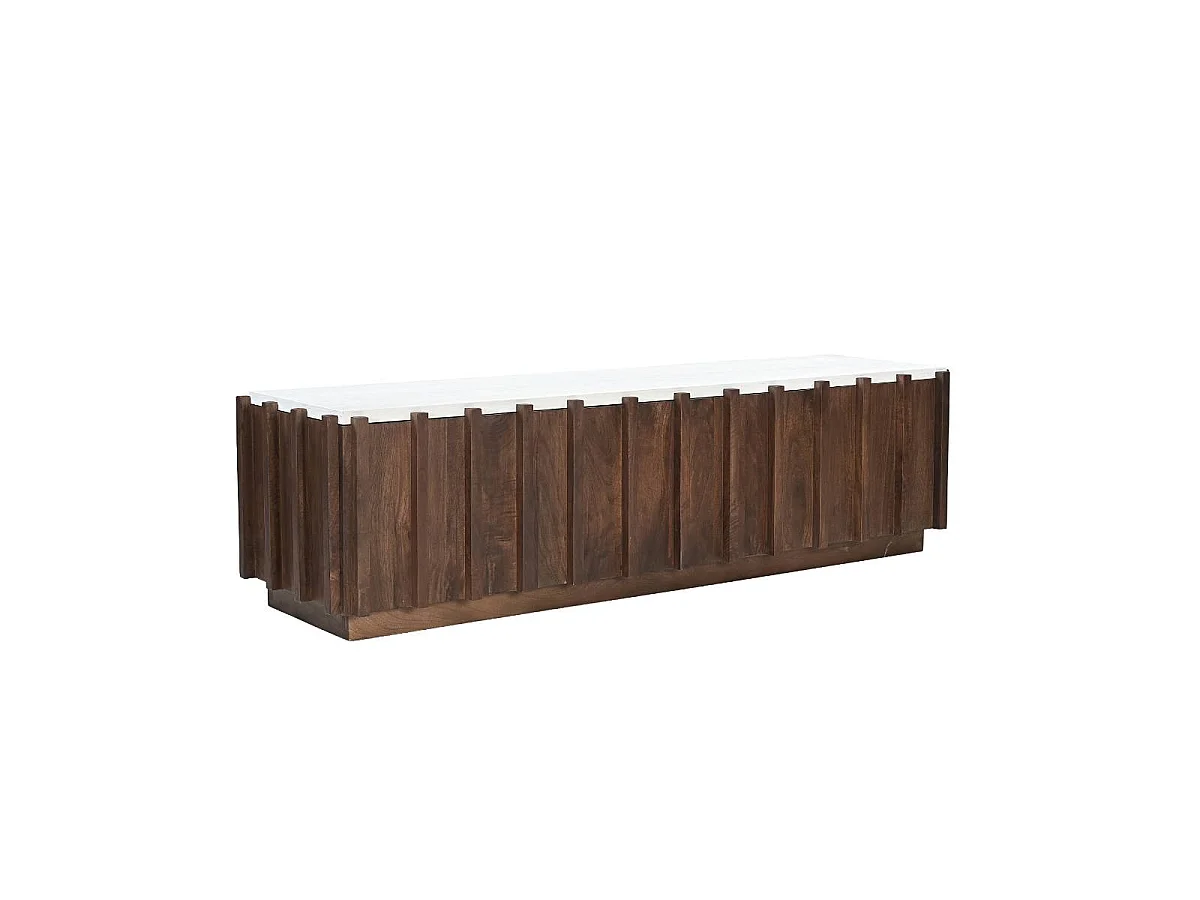Meuble TV en bois de manguier et plateau blanc Lilith