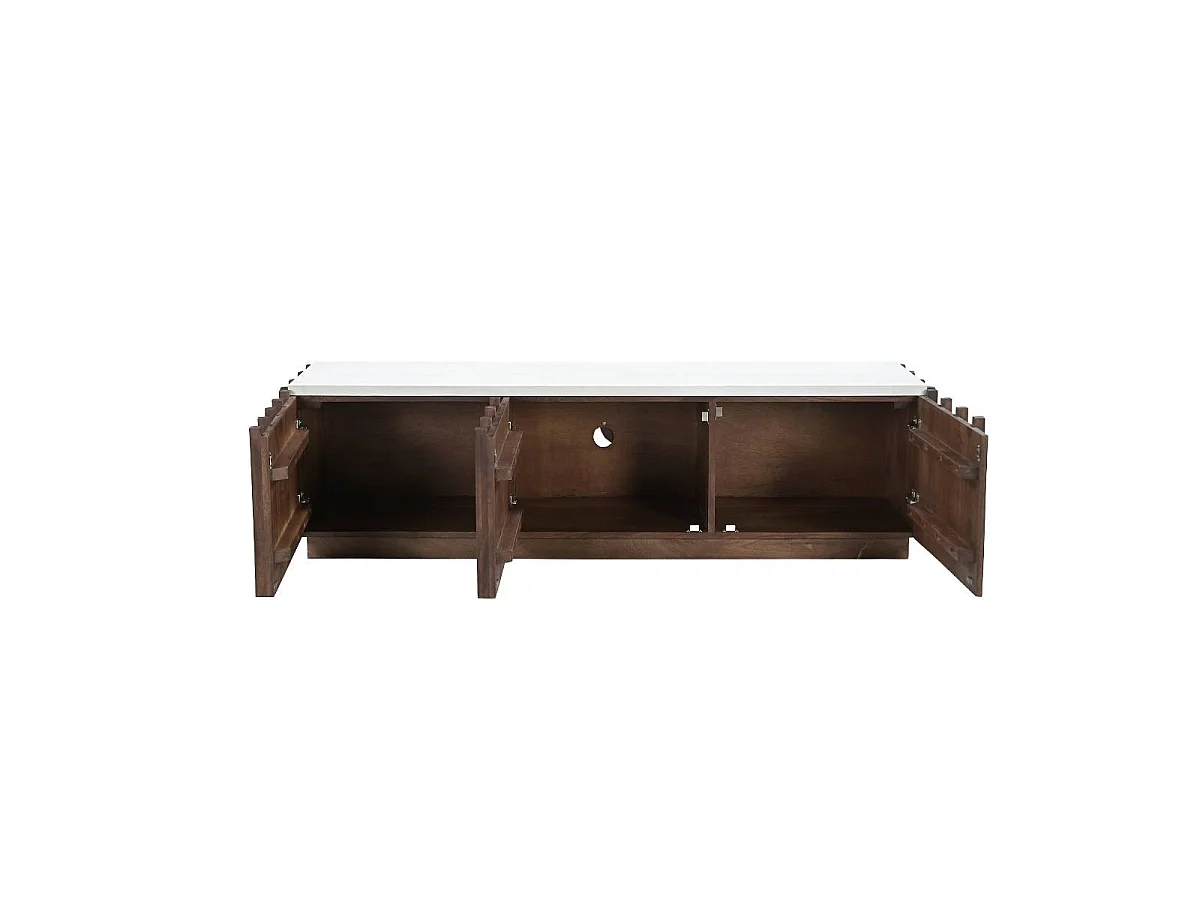 Meuble TV en bois de manguier et plateau blanc Lilith
