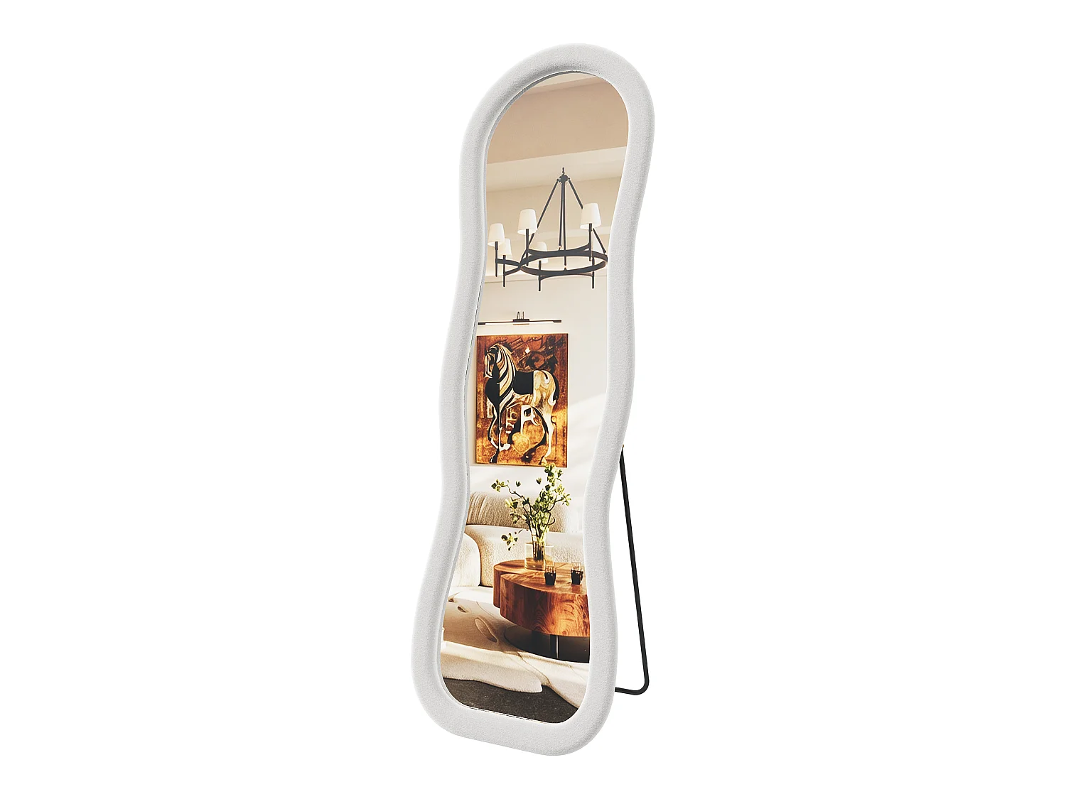 Miroir sur Pied Chambre 160x50cm Blanc - Miroir sur pied Ondulé Haute Définition -Support en U stable - Verre Trempé Antidéflagrant