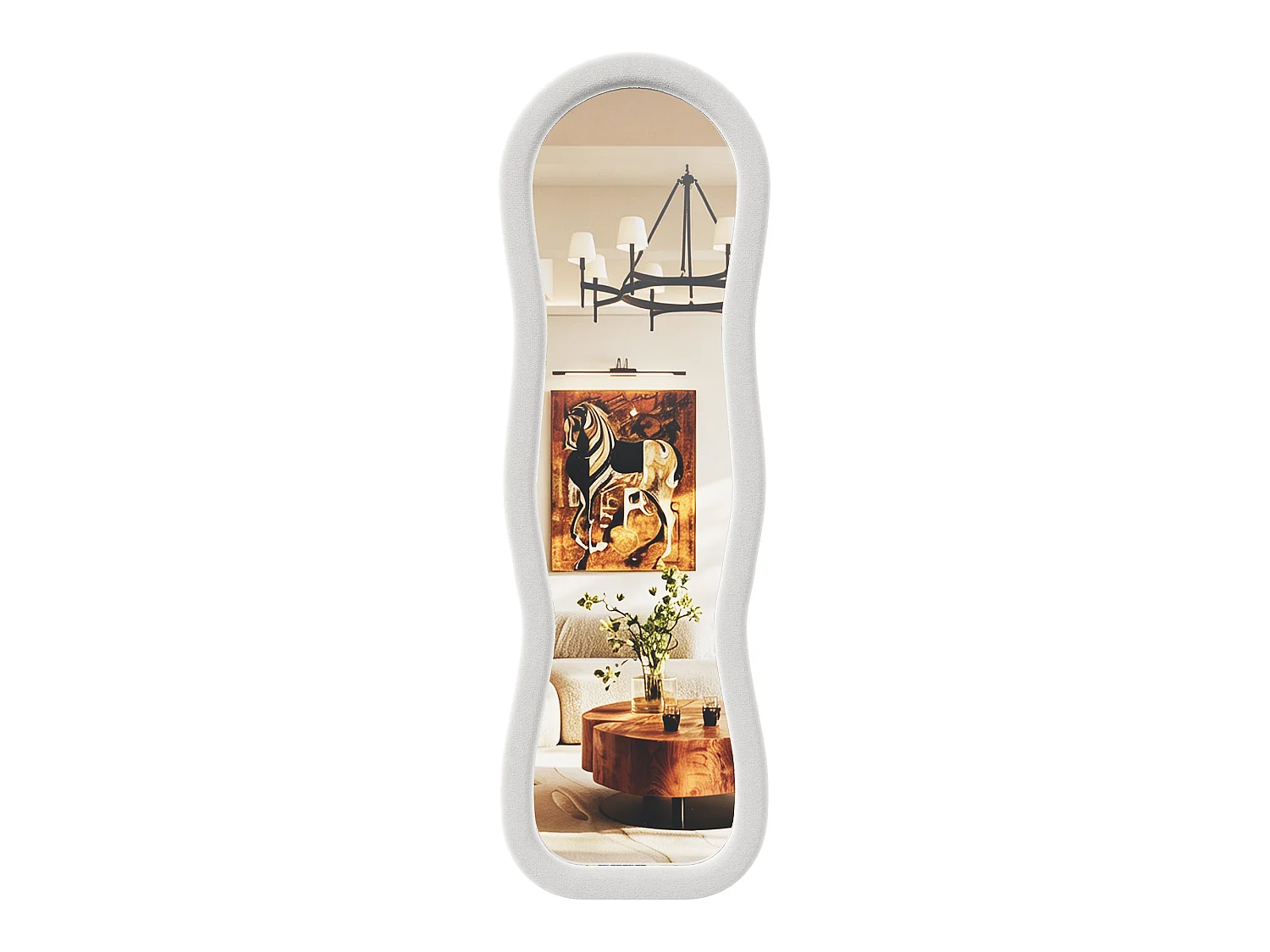 Miroir sur Pied Chambre 160x50cm Blanc - Miroir sur pied Ondulé Haute Définition -Support en U stable - Verre Trempé Antidéflagrant