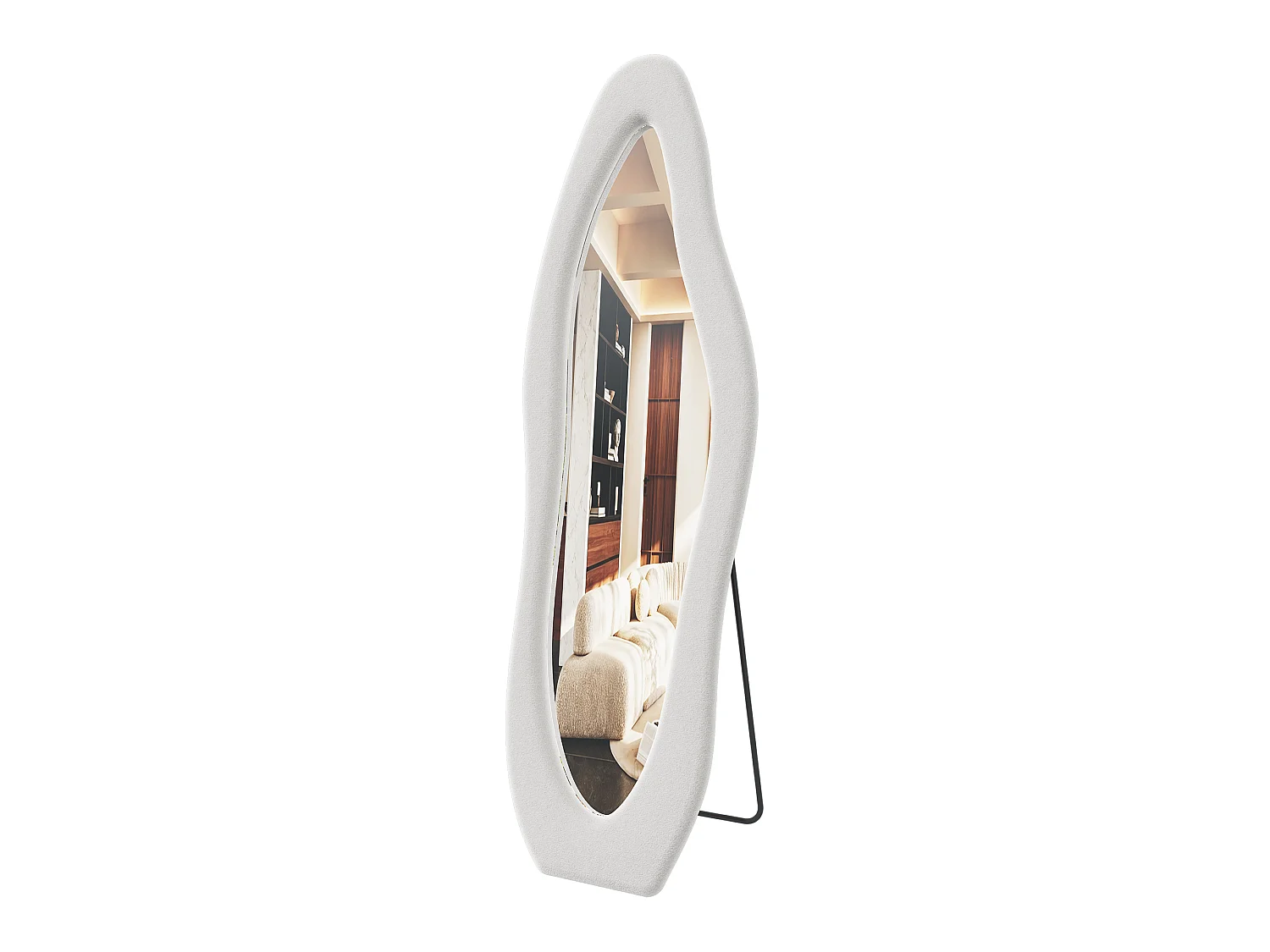 Miroir sur Pied de Forme irrégulière - 160x50cm - Haute Définition -Support en U Stable - Verre Trempé Antidéflagrant - Blanc