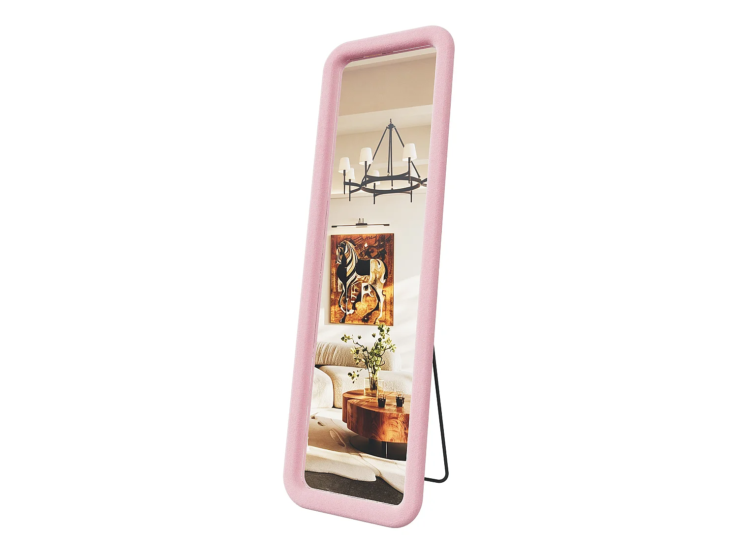 Miroir sur Pied 160x50cm - Miroir Chambre Rose Haute Définition - Verre Trempé Antidéflagrant - Cadre en Flanelle de Qualité