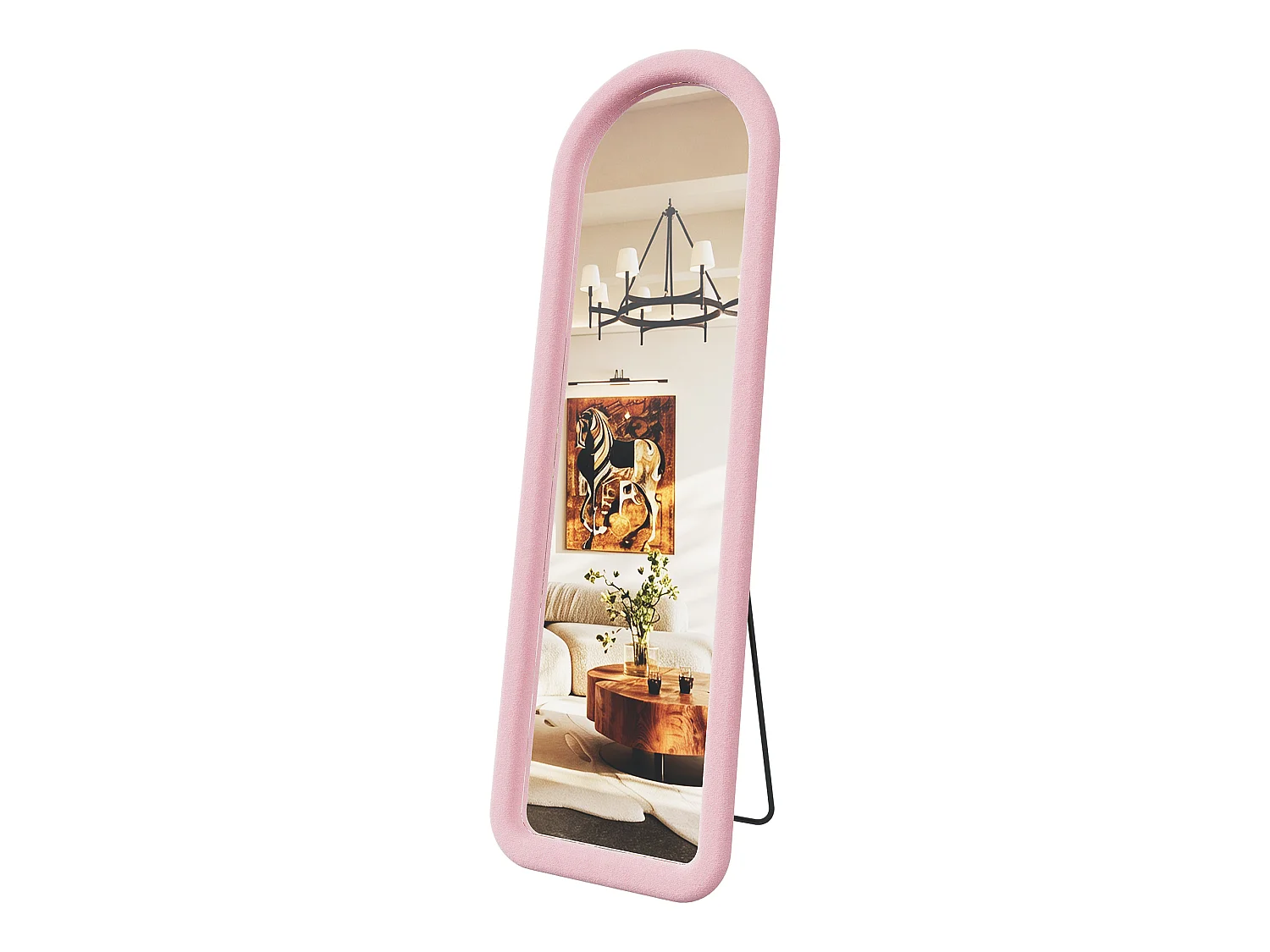 Roze staande spiegel (160x50 cm) - Gebogen slaapkamerspiegel met hoge resolutie - Onbreekbaar gehard glas - Stabiele U-vormige standaard