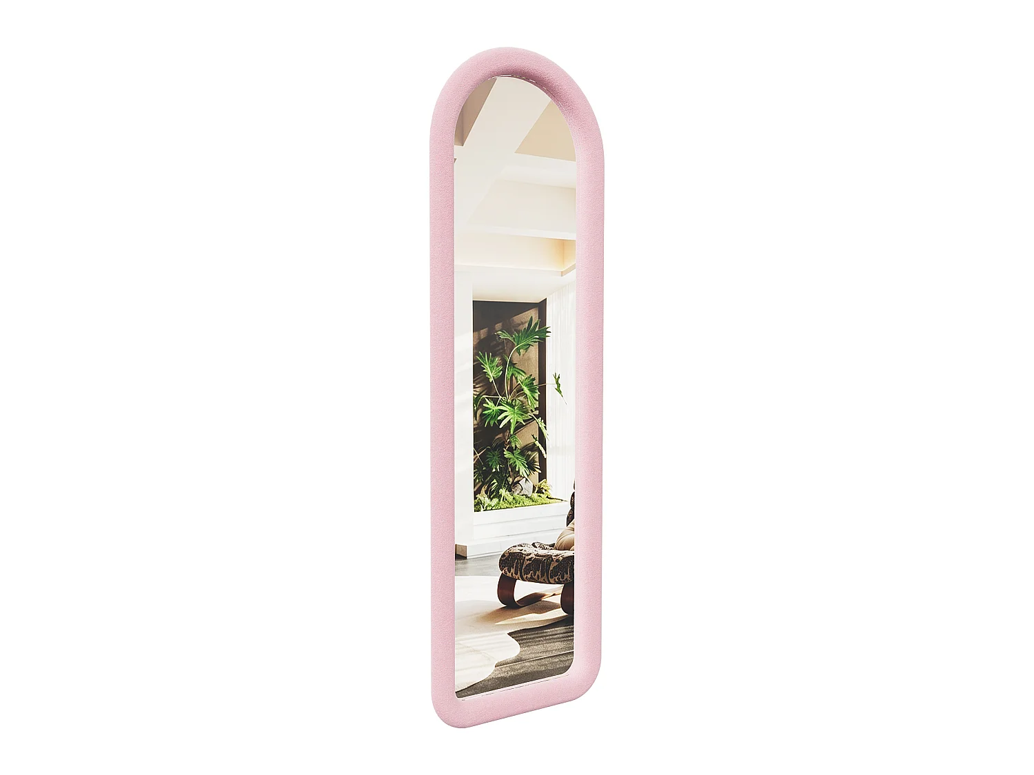 Roze staande spiegel (160x50 cm) - Gebogen slaapkamerspiegel met hoge resolutie - Onbreekbaar gehard glas - Stabiele U-vormige standaard