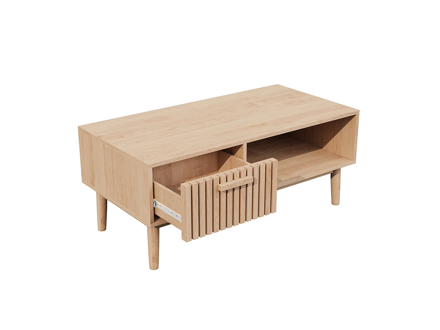 Table Basse Bois avec Tiroirs et Stockage Ouvert - KILISKY - Pieds Bois - Table de Canapé - Salons jardins chambres - 100x50x43cm