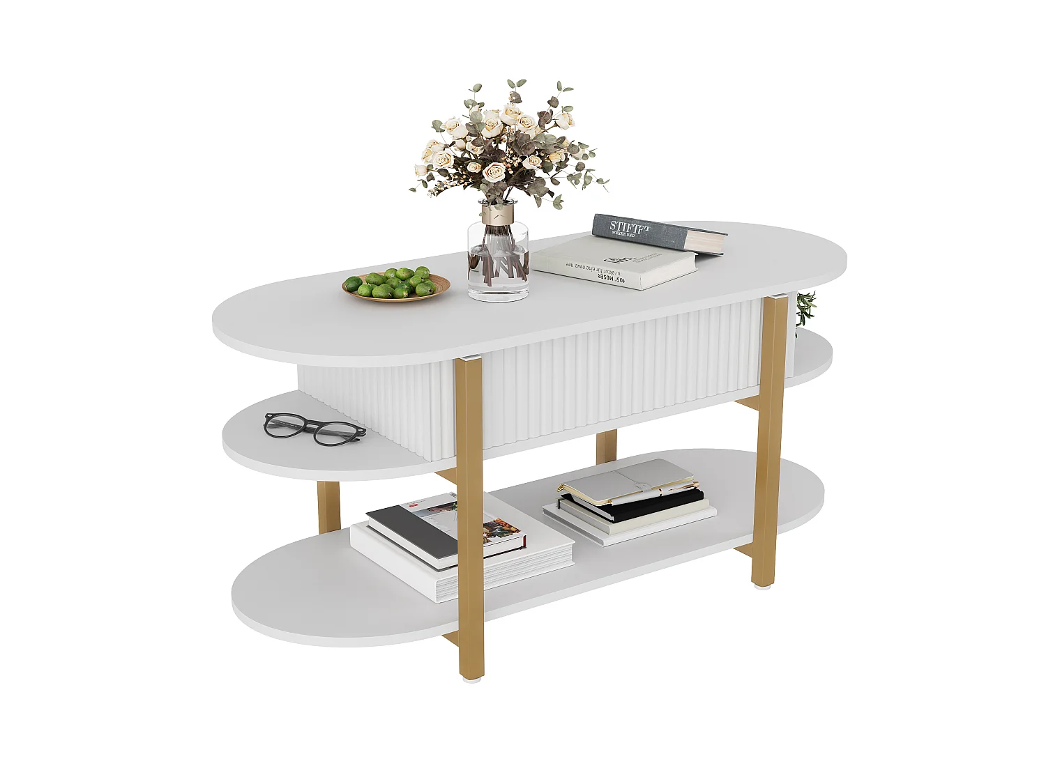 Table Basse Blanc avec Plateau Relevable,Grand Rangement,Table Basse Bois,Design Moderne,Idéale Salon/Chambre/Jardin,106x45x50cm