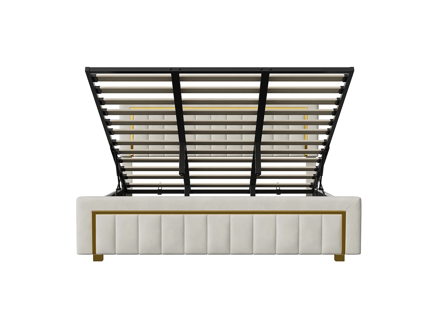 180x200cm bed met verstelbaar hoofdeinde - Tweepersoonsbedframe van 180x200cm met opbergruimte en houten lattenbodem - Fluweelstof - Wit