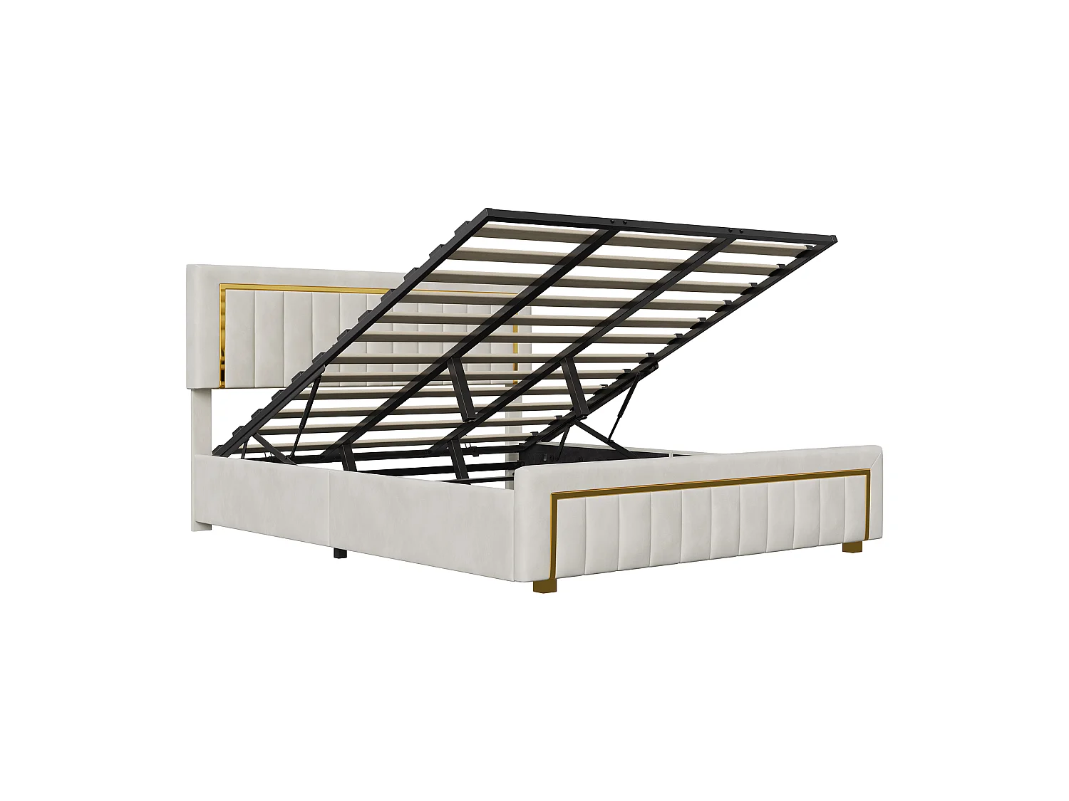 180x200cm bed met verstelbaar hoofdeinde - Tweepersoonsbedframe van 180x200cm met opbergruimte en houten lattenbodem - Fluweelstof - Wit