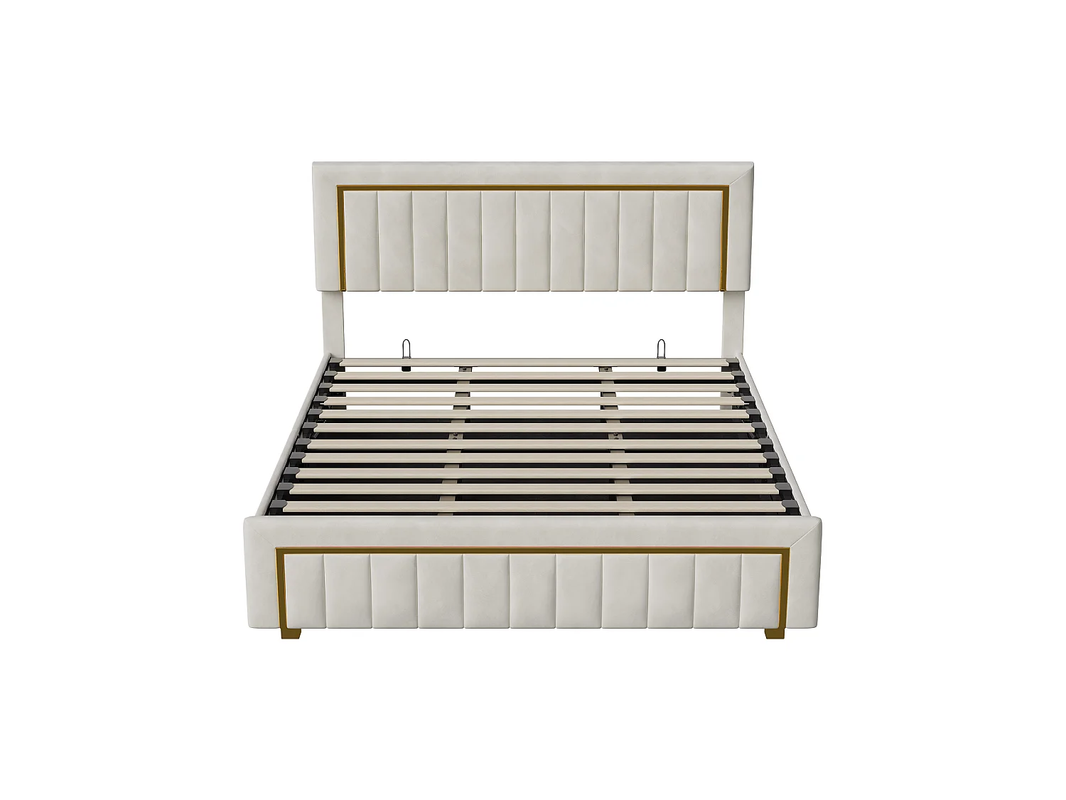 180x200cm bed met verstelbaar hoofdeinde - Tweepersoonsbedframe van 180x200cm met opbergruimte en houten lattenbodem - Fluweelstof - Wit