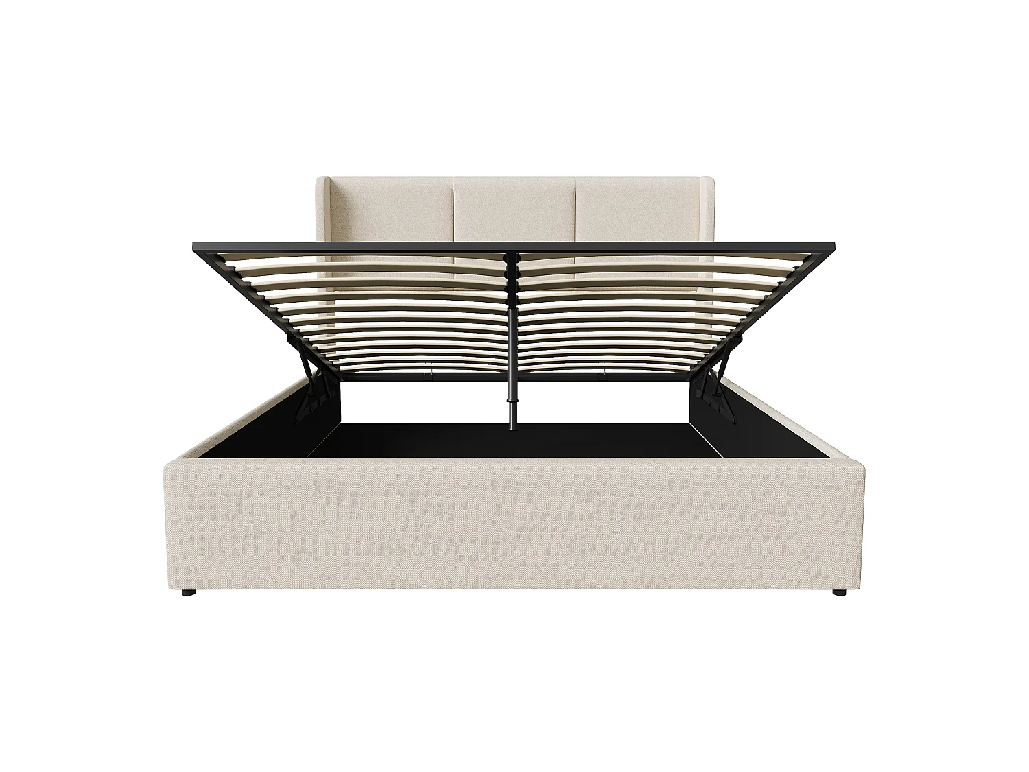 Opbergbed 160x200 cm met lattenbodem en gestoffeerd hoofdbord - Linnen stof - Tweepersoonsbedframe - voor volwassenen en tieners - Beige
