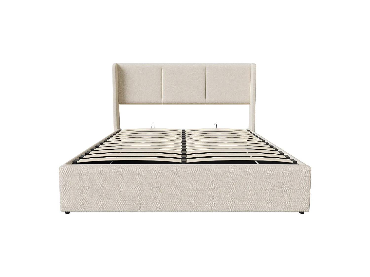 Opbergbed 160x200 cm met lattenbodem en gestoffeerd hoofdbord - Linnen stof - Tweepersoonsbedframe - voor volwassenen en tieners - Beige