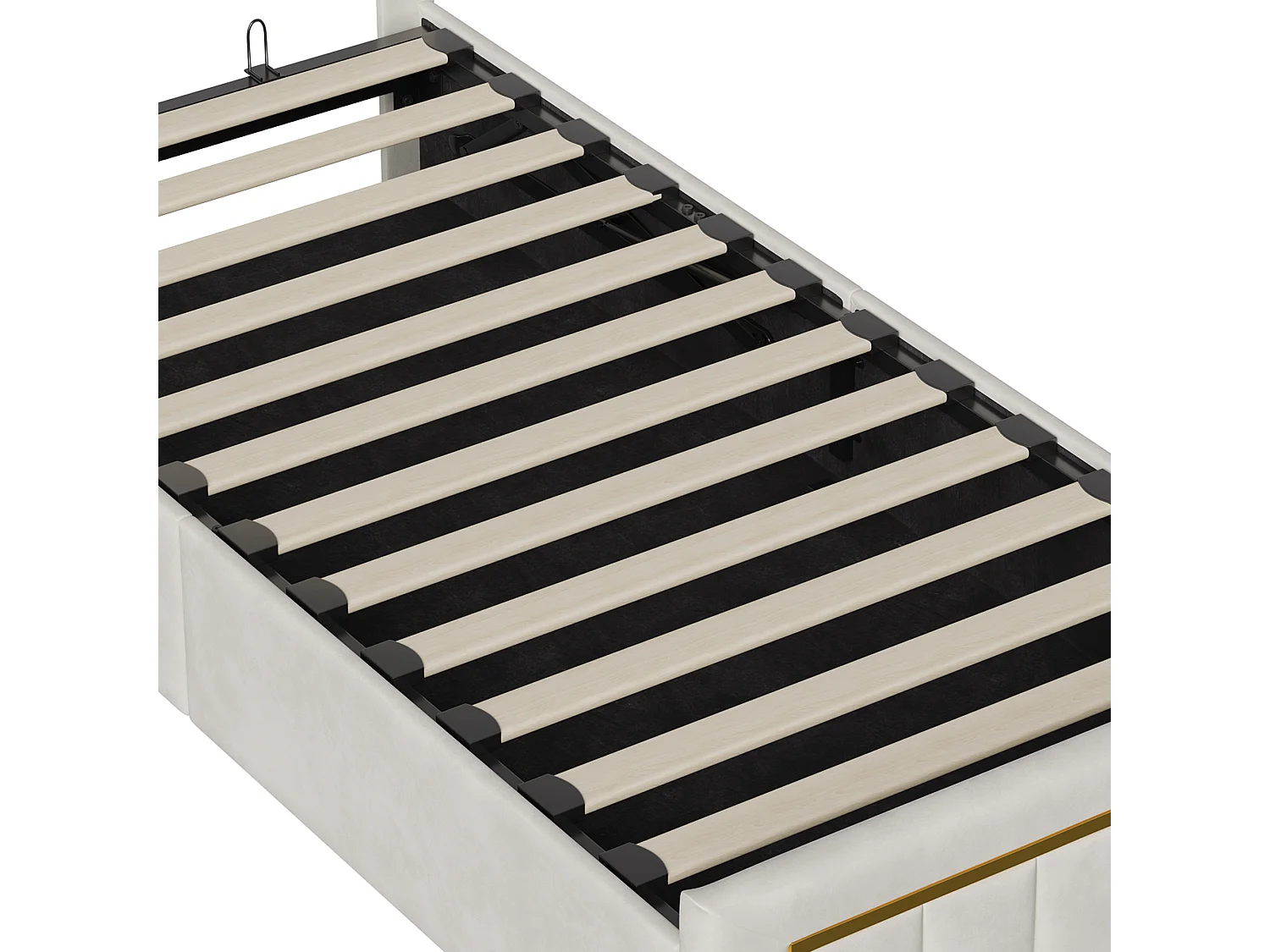 90x200cm bed met verstelbaar hoofdeinde - Eenpersoonsbedframe van 90x200cm met opbergruimte en houten lattenbodem - Fluweelstof - Wit