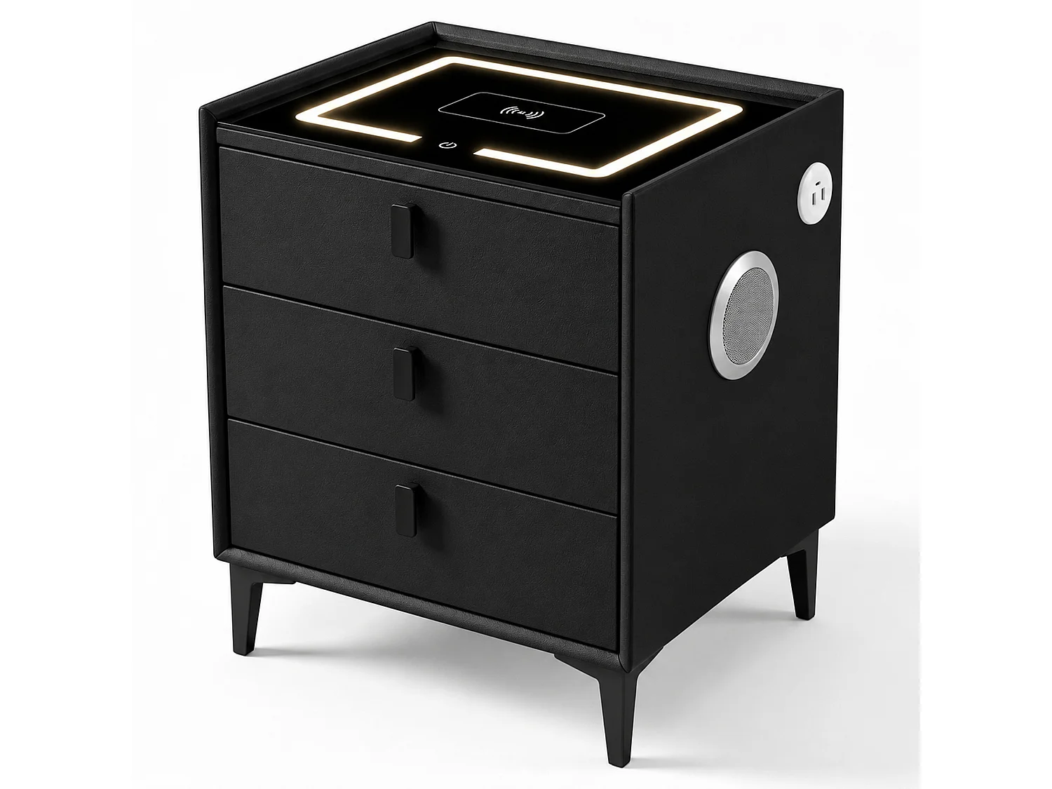 Smart Bedside Table with Wireless Charging, Bluetooth Speaker & LED Light - black W50cm x H60cm x D40cm - Liora
