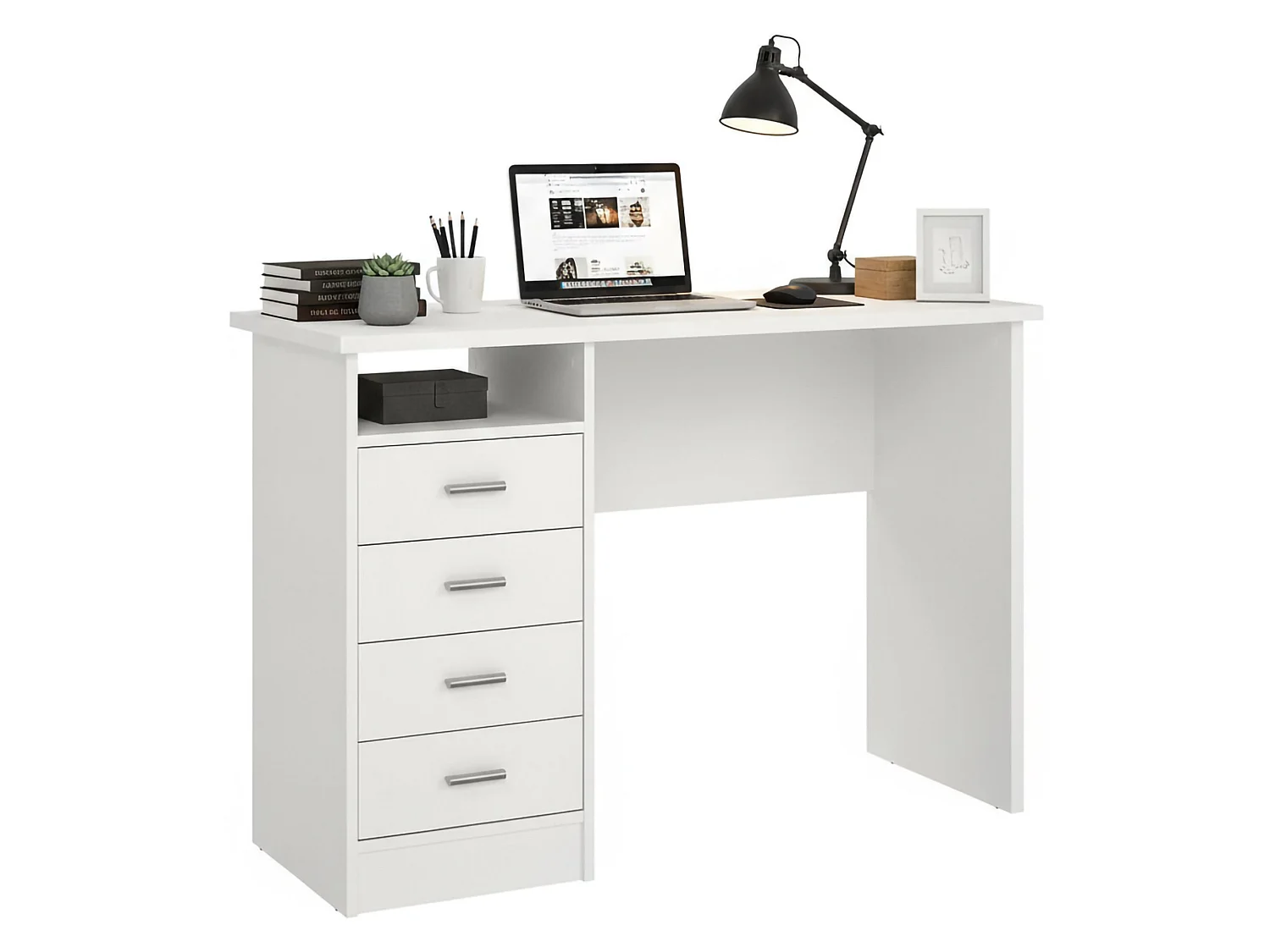Bureau Appollo, 3 lades, 110x49x76h cm wit, blad van gemelamineerd hout, kleur blad wit