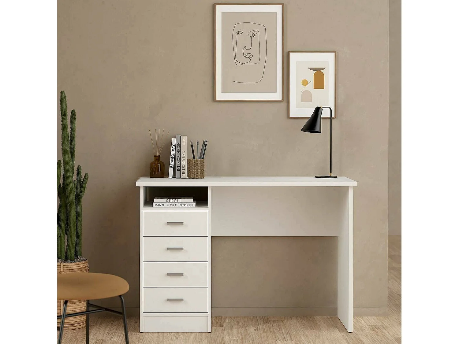 Bureau Appollo, 3 lades, 110x49x76h cm wit, blad van gemelamineerd hout, kleur blad wit