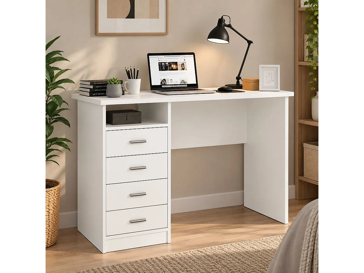 Bureau Appollo, 3 lades, 110x49x76h cm wit, blad van gemelamineerd hout, kleur blad wit