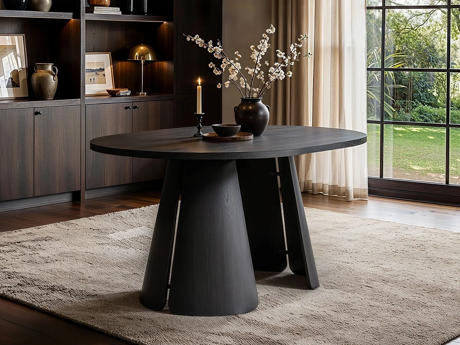SOLACE+CO Ebony Black Extendable Dining Table with 4 Elise Chairs Beige