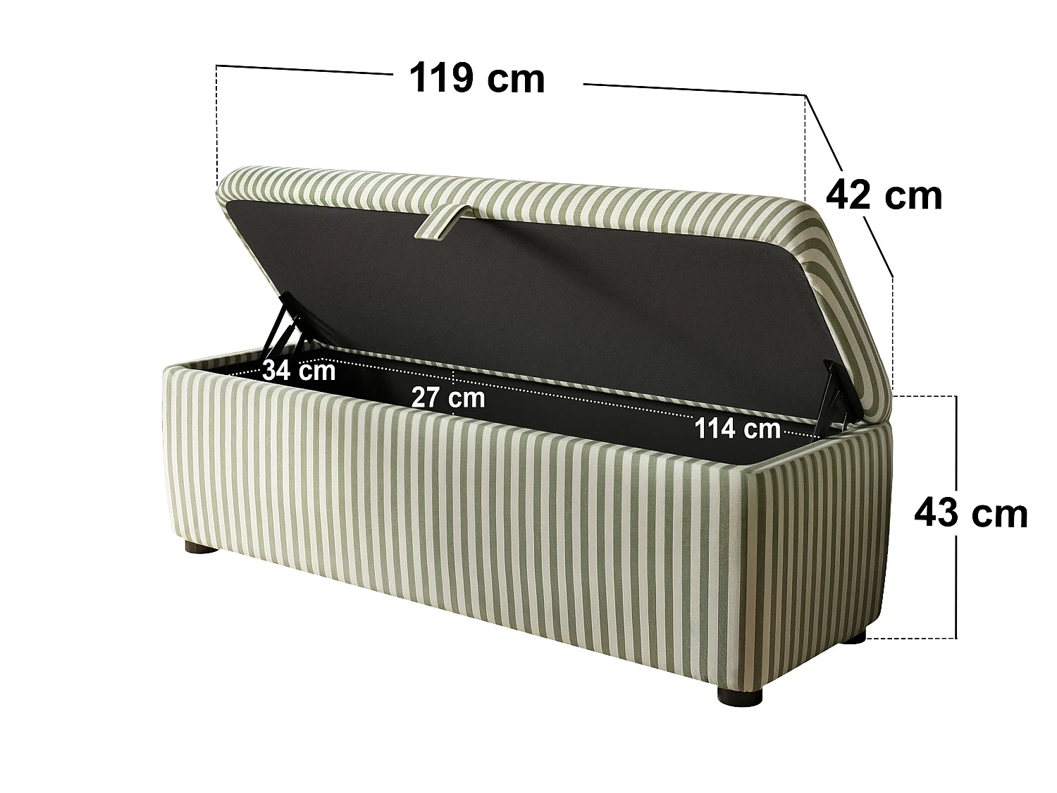 SOLACE+CO Skylynn Ottoman Blanket Box Striped Woven Fabric Cream & Green