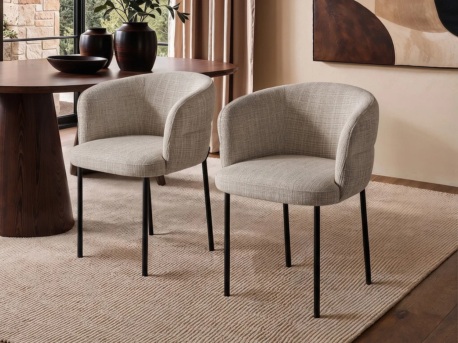 SOLACE+CO Ebony Black Extendable Dining Table with 4 Elise Chairs Light Brown