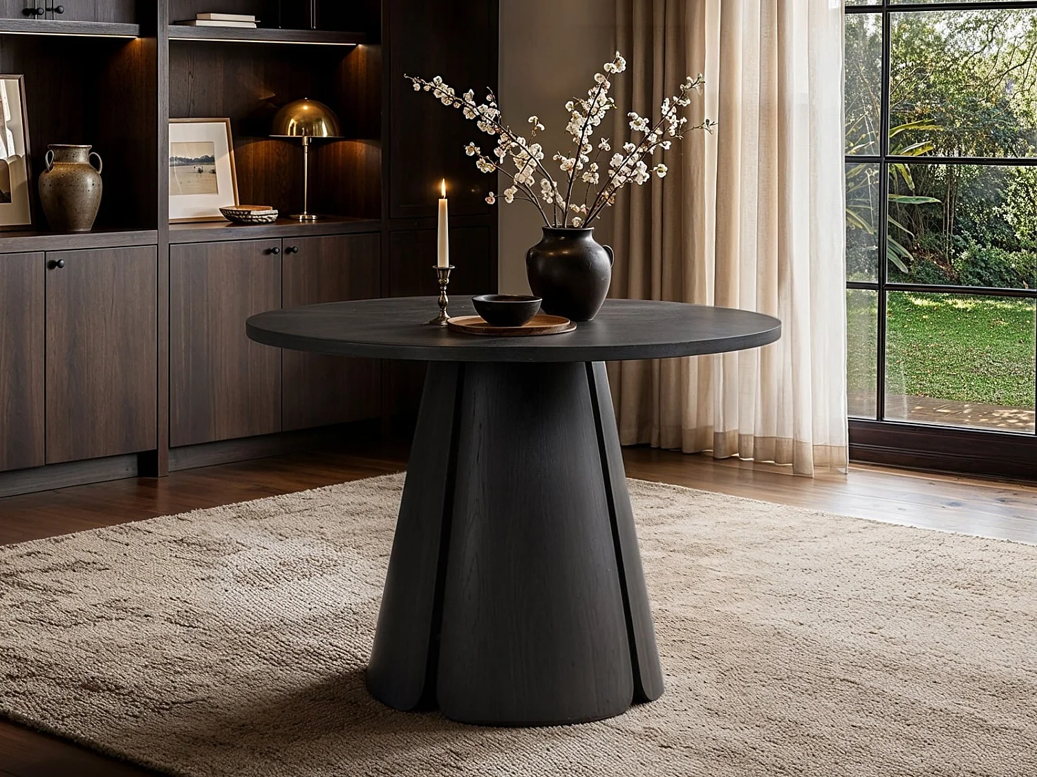 SOLACE+CO Ebony Black Extendable Dining Table with 4 Elise Chairs Light Brown