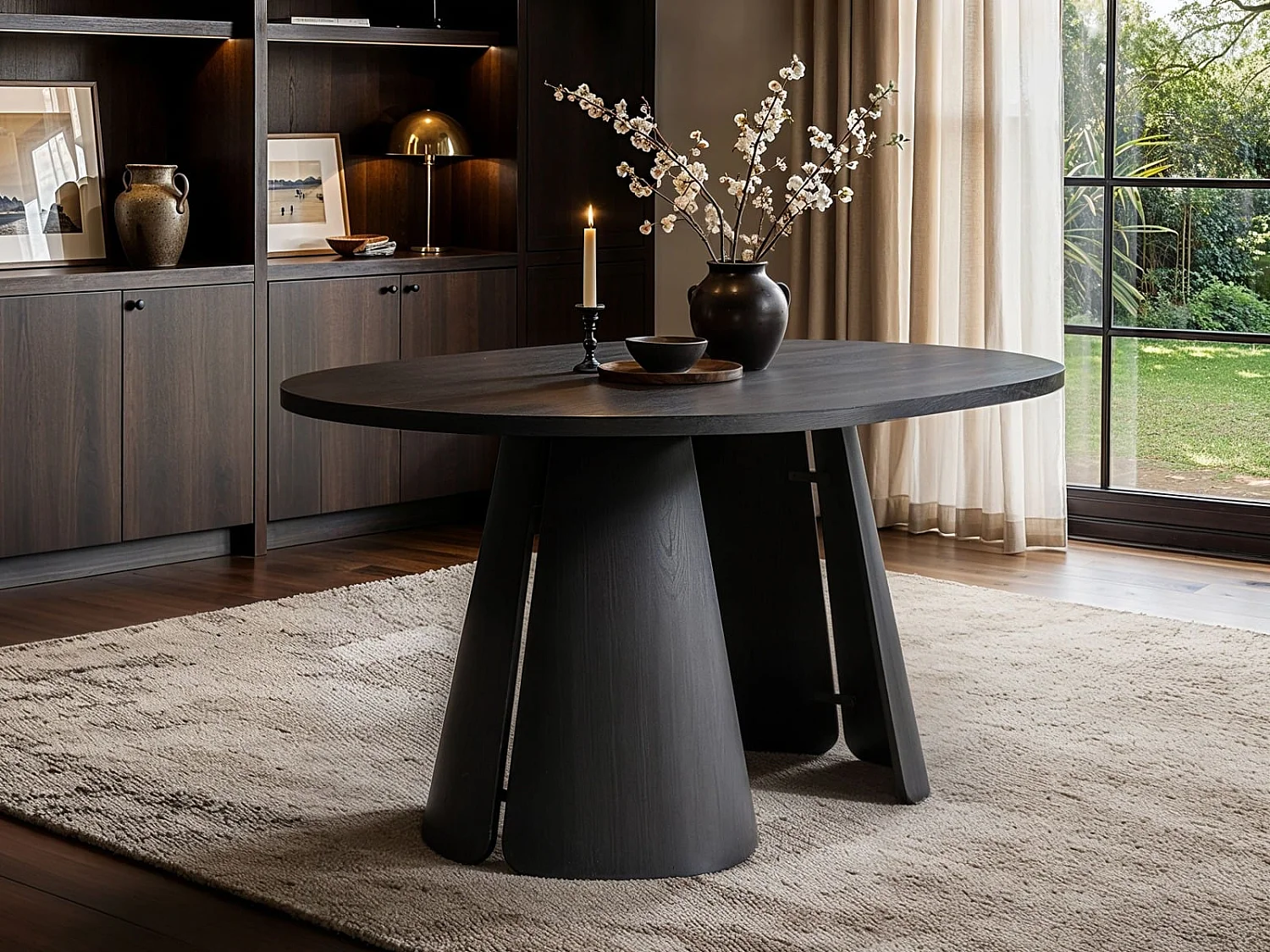 SOLACE+CO Ebony Black Extendable Dining Table with 4 Elise Chairs Light Brown