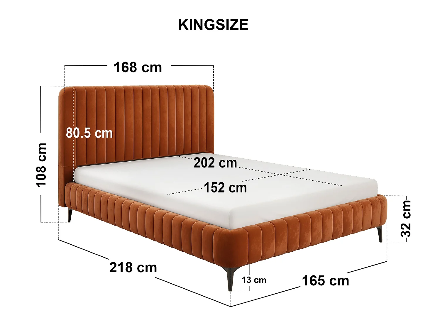 SOLACE+CO Adelaide Upholstered Bed Frame Burnt Orange Double