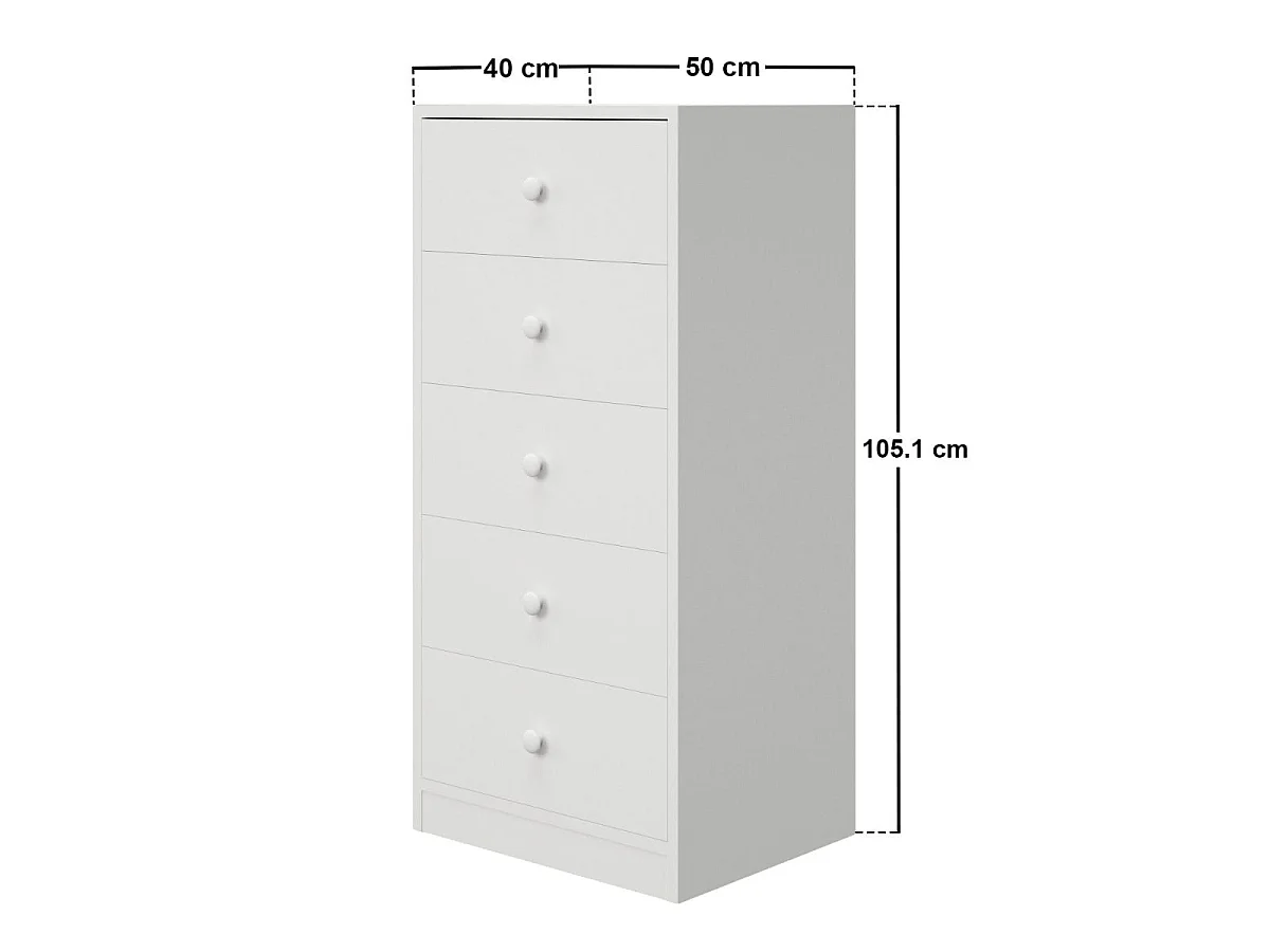 Flair Wizard Chest of 5 Drawers White