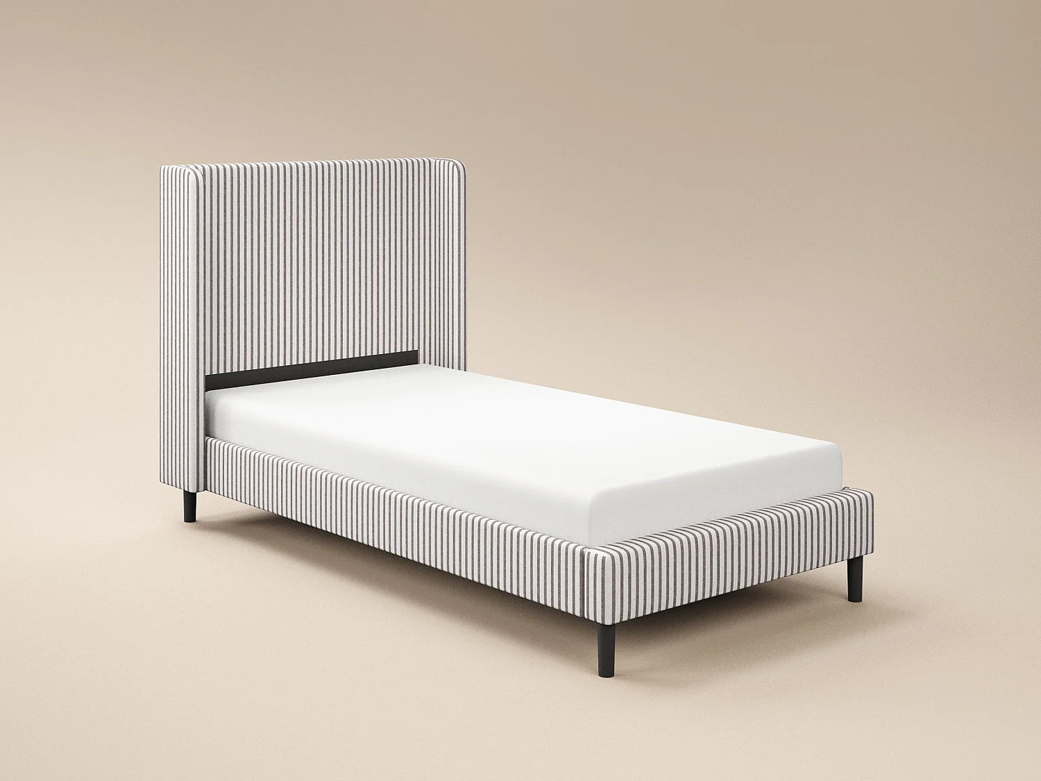 SOLACE+CO Jovanna Striped Bed with Winged Headboard Woven Fabric Brown Single