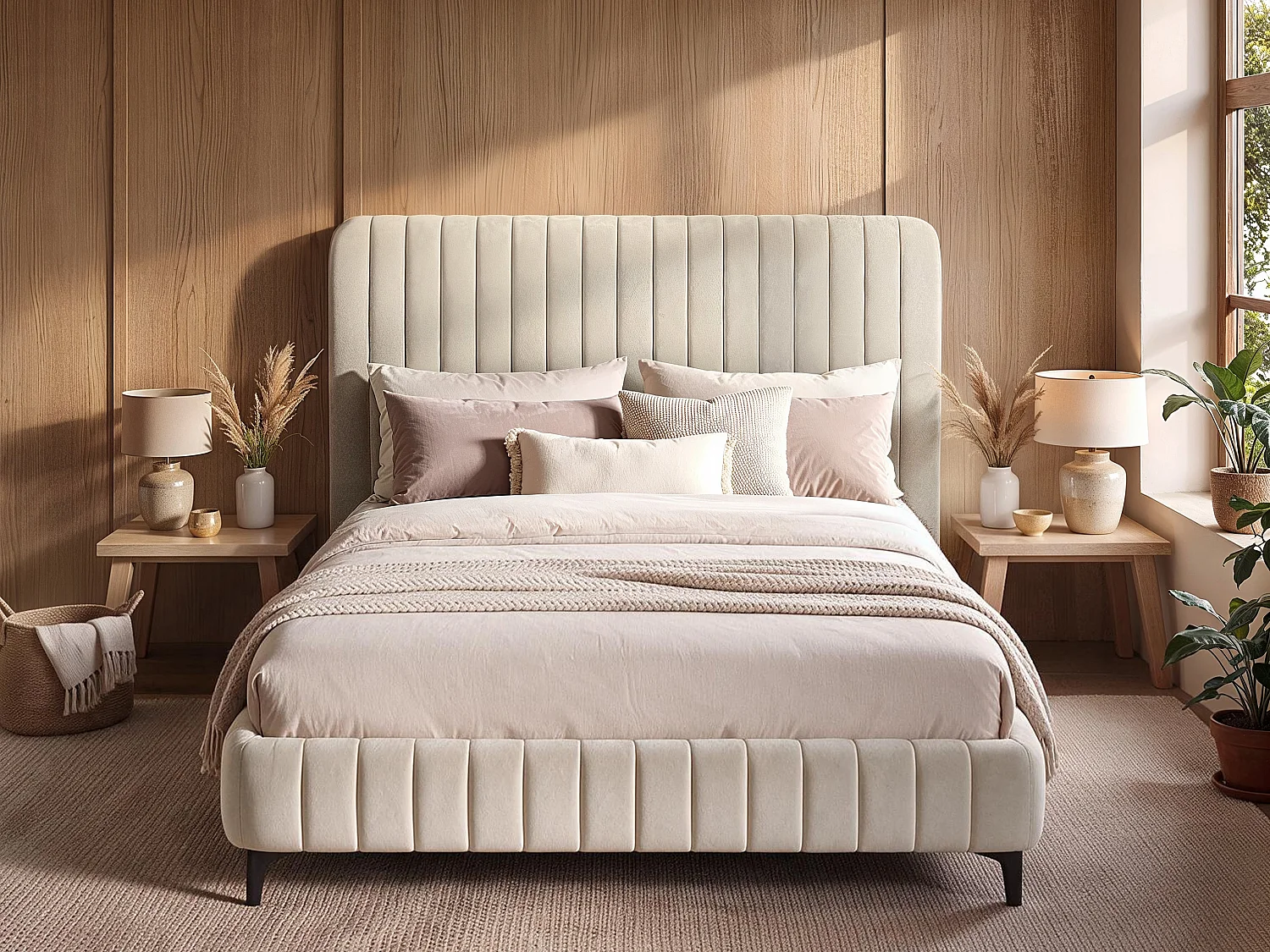 SOLACE+CO Adelaide Upholstered Bed Frame Beige Kingsize