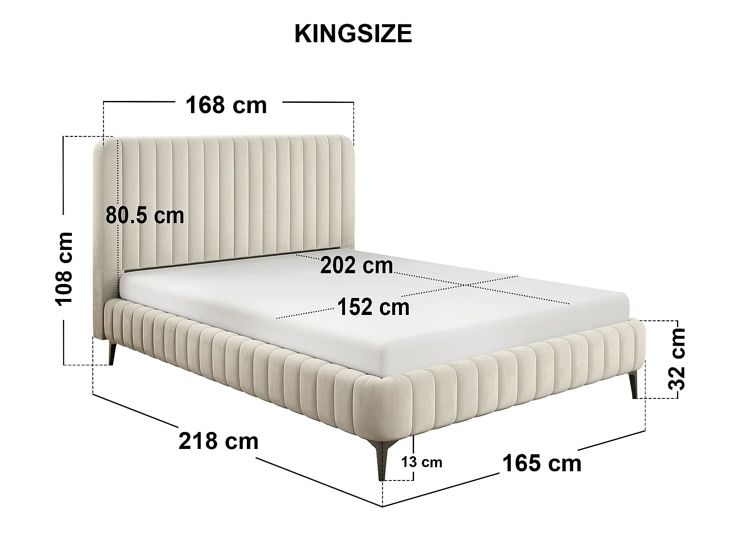 SOLACE+CO Adelaide Upholstered Bed Frame Beige Kingsize