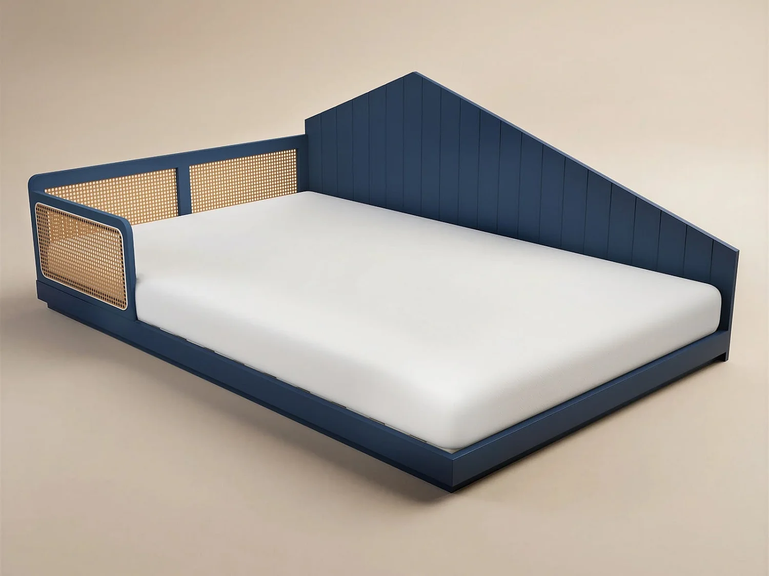 Flair Carter Small Double Montessori Bed with Rattan Panels Navy