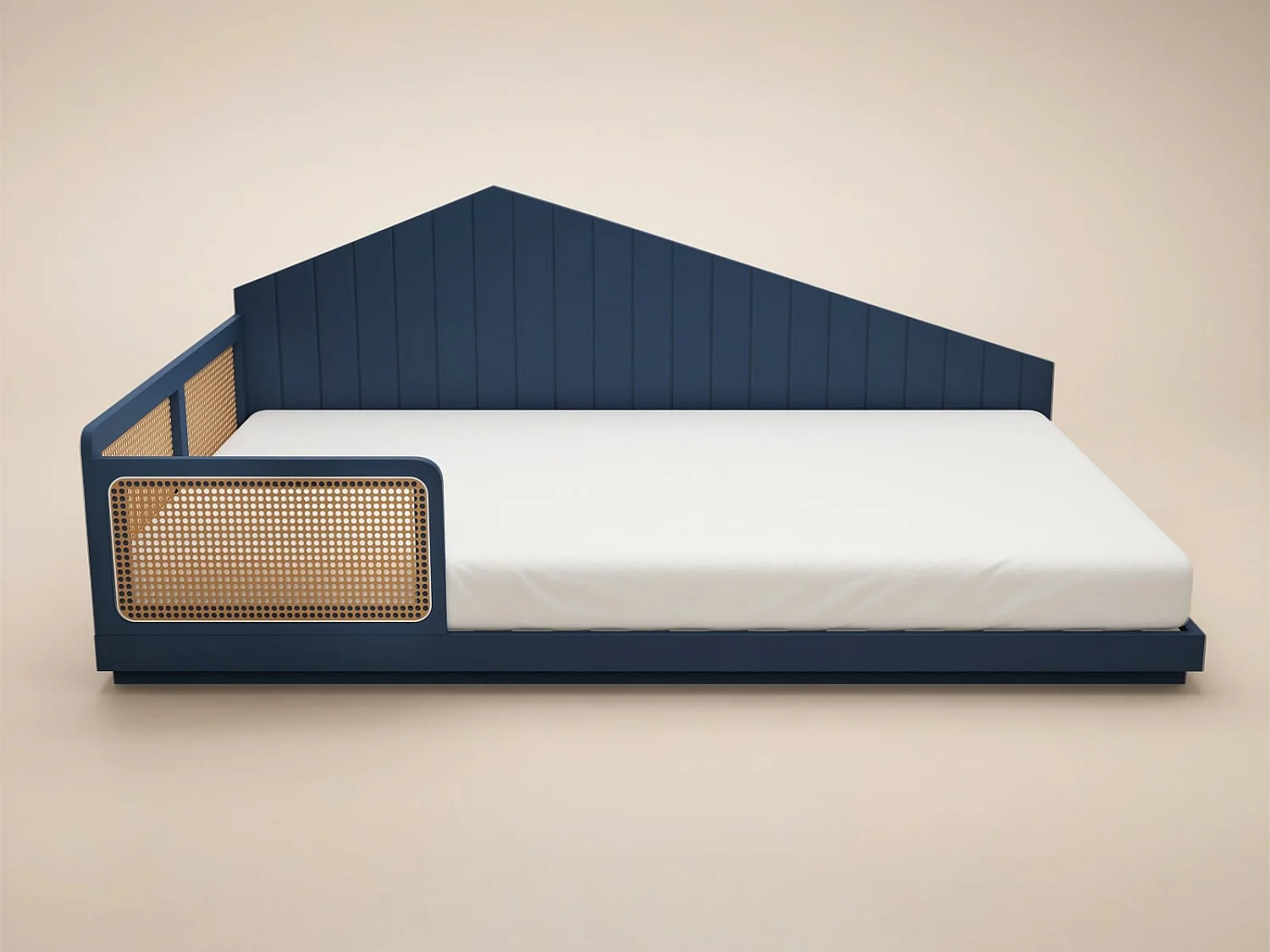Flair Carter Small Double Montessori Bed with Rattan Panels Navy