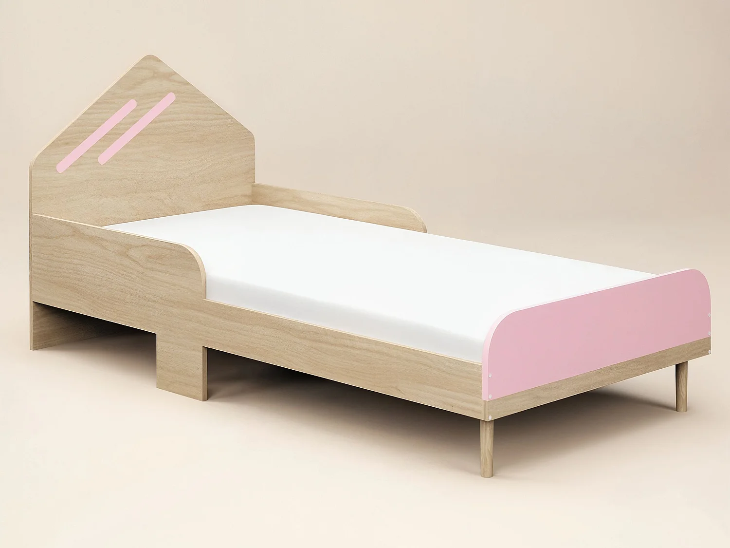 Flair Noah Single Bed-Oak & Pink