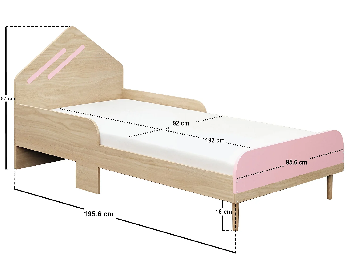 Flair Noah Single Bed-Oak & Pink