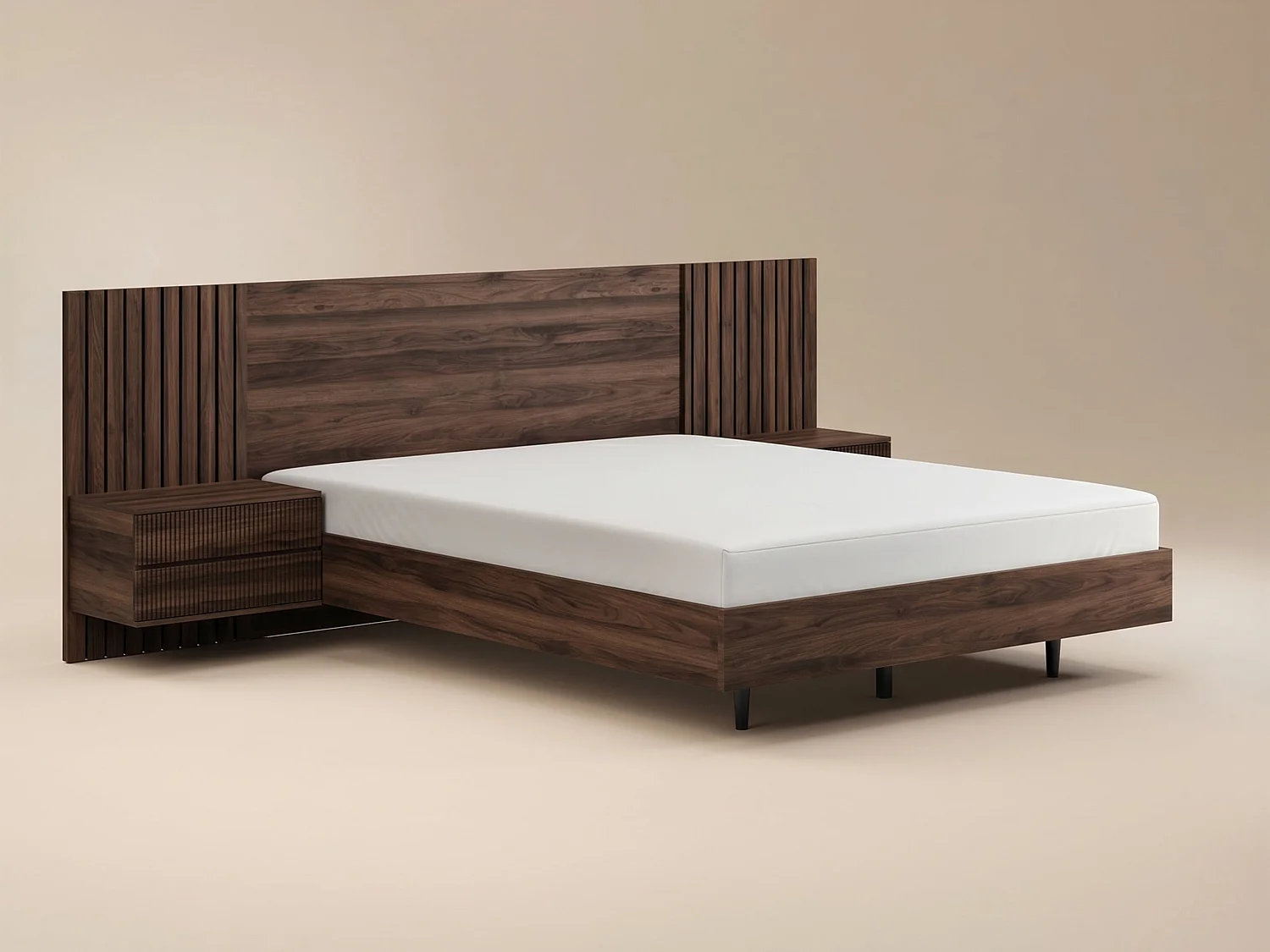 SOLACE+CO Tatum Bed with Bedside Tables Walnut Double