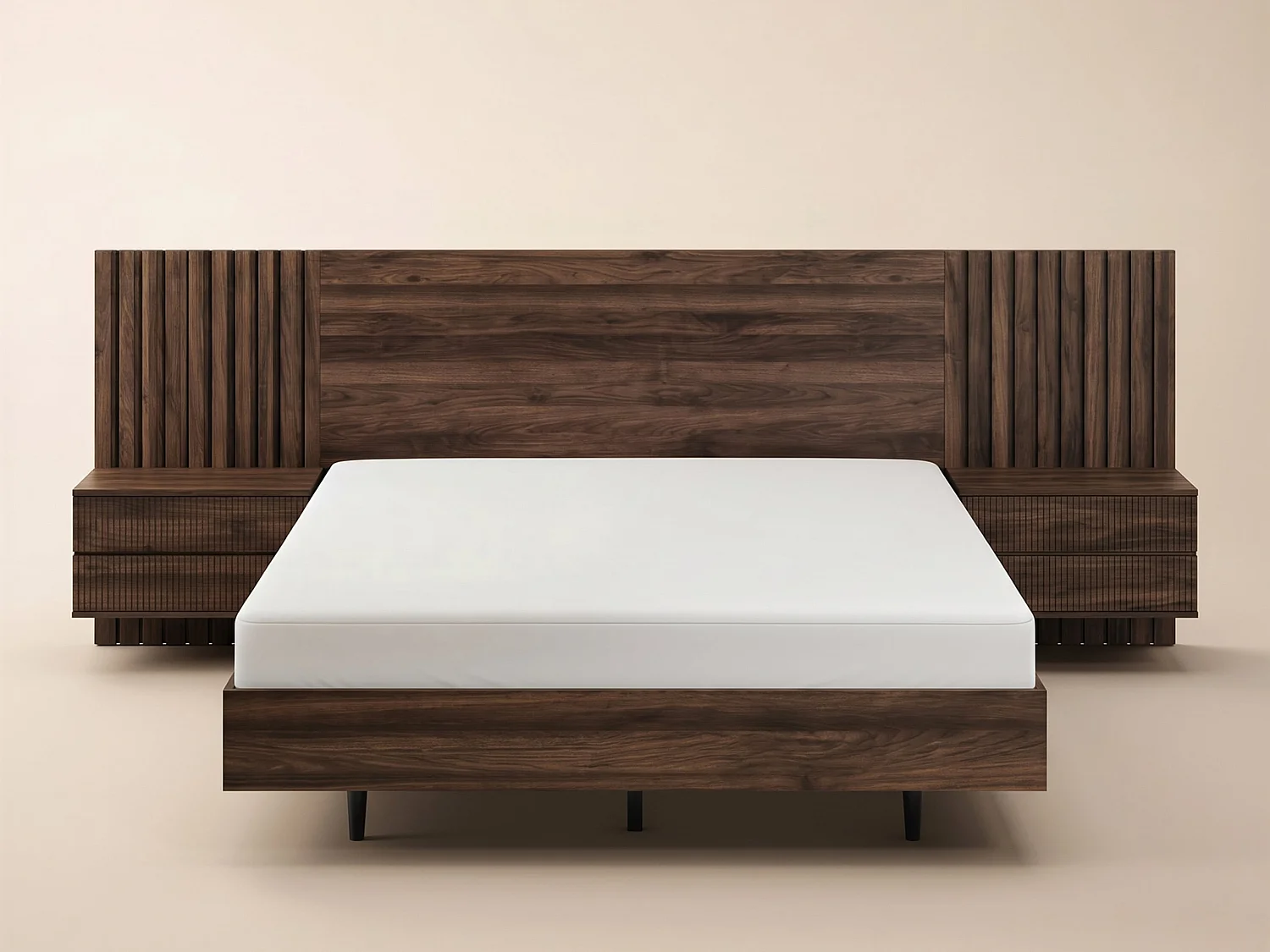SOLACE+CO Tatum Bed with Bedside Tables Walnut Double