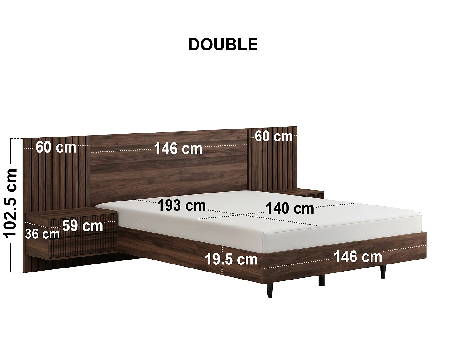 SOLACE+CO Tatum Bed with Bedside Tables Walnut Double