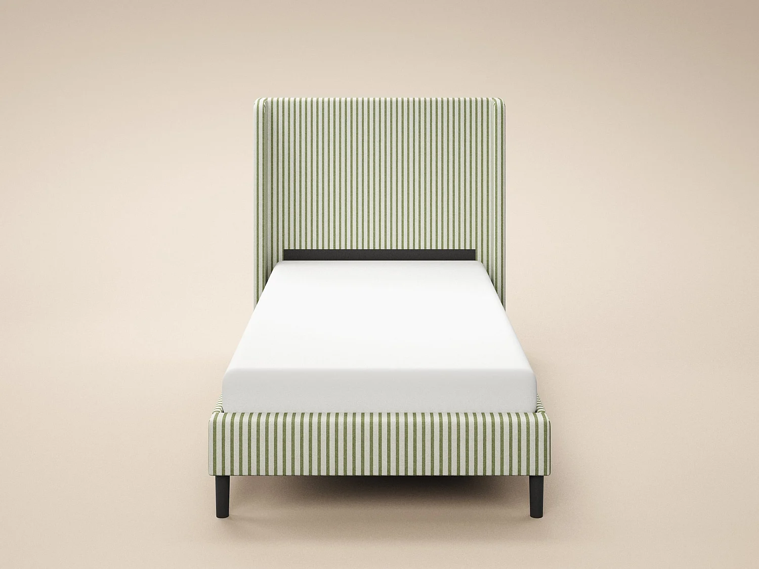 SOLACE+CO Jovanna Striped Bed Frame with Winged Headboard Woven Fabric Green Single