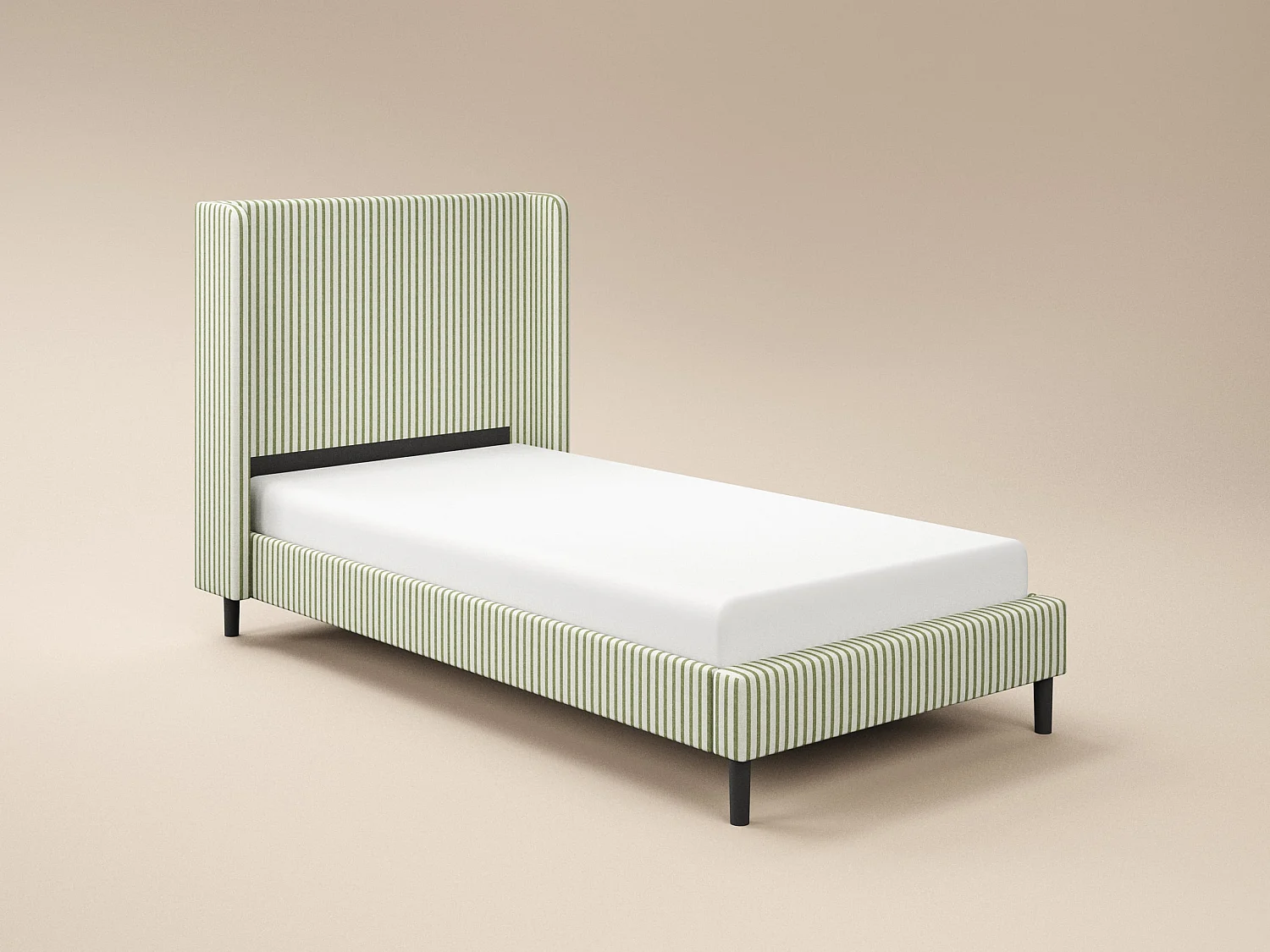 SOLACE+CO Jovanna Striped Bed Frame with Winged Headboard Woven Fabric Green Single