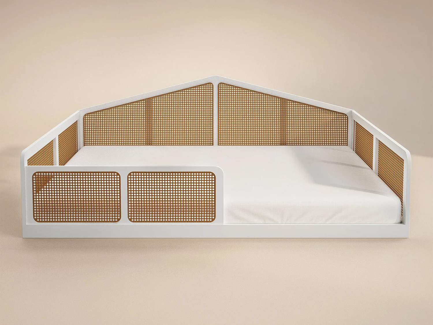 Flair Julian Small Double Montessori Bed with Rattan Panels White