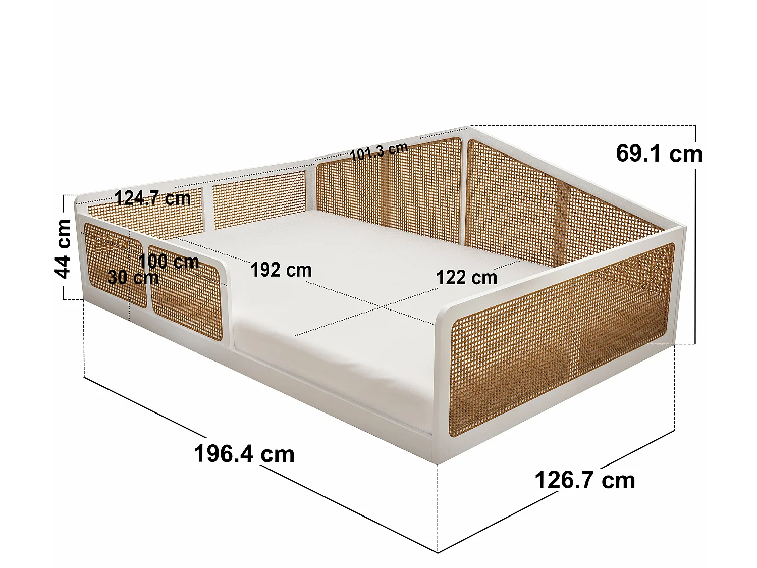 Flair Julian Small Double Montessori Bed with Rattan Panels White