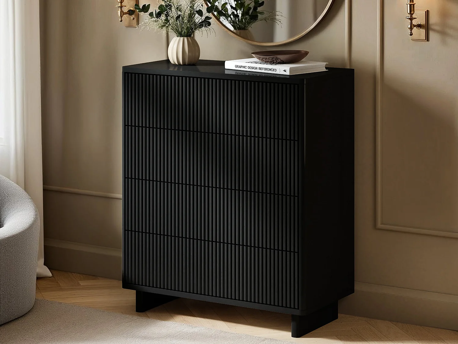 SOLACE+CO Velmor 2 Piece Ribbed Chest of Drawers Set Black